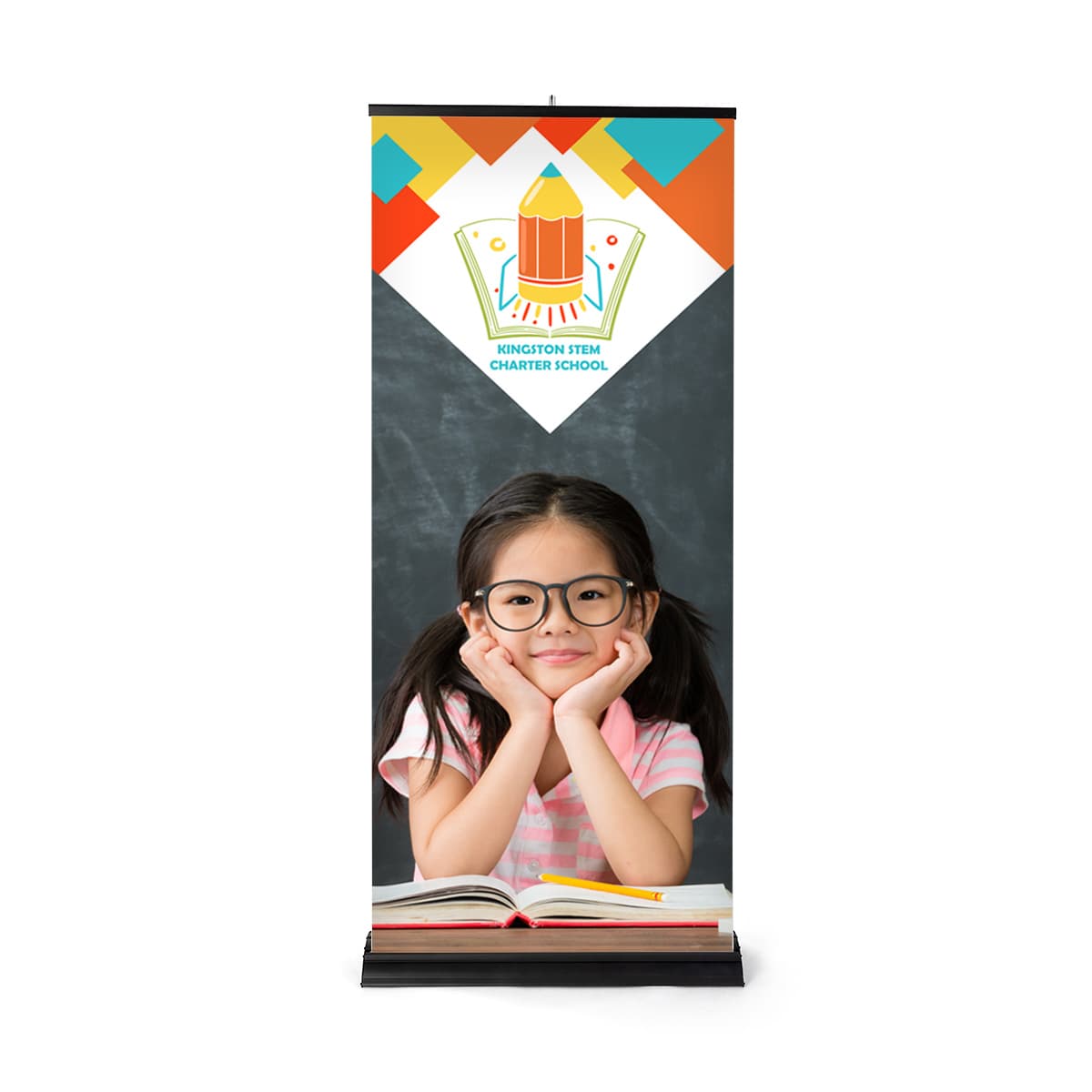 Premium wide base retractable banner stand with matte frame