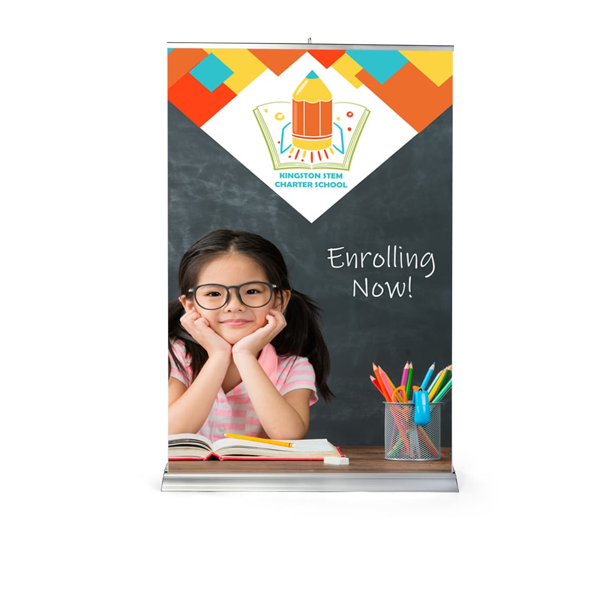 Premium wide base retractable banner stand with lightweight design
