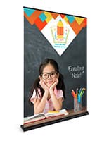 Premium wide base retractable banner stand with stay-flat vinyl panel