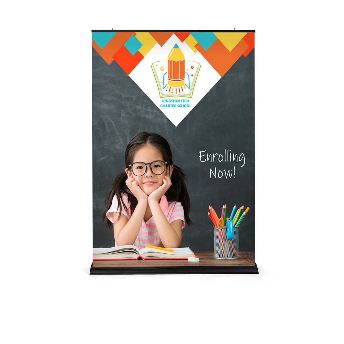 Premium wide base retractable banner stand for floor standing placement
