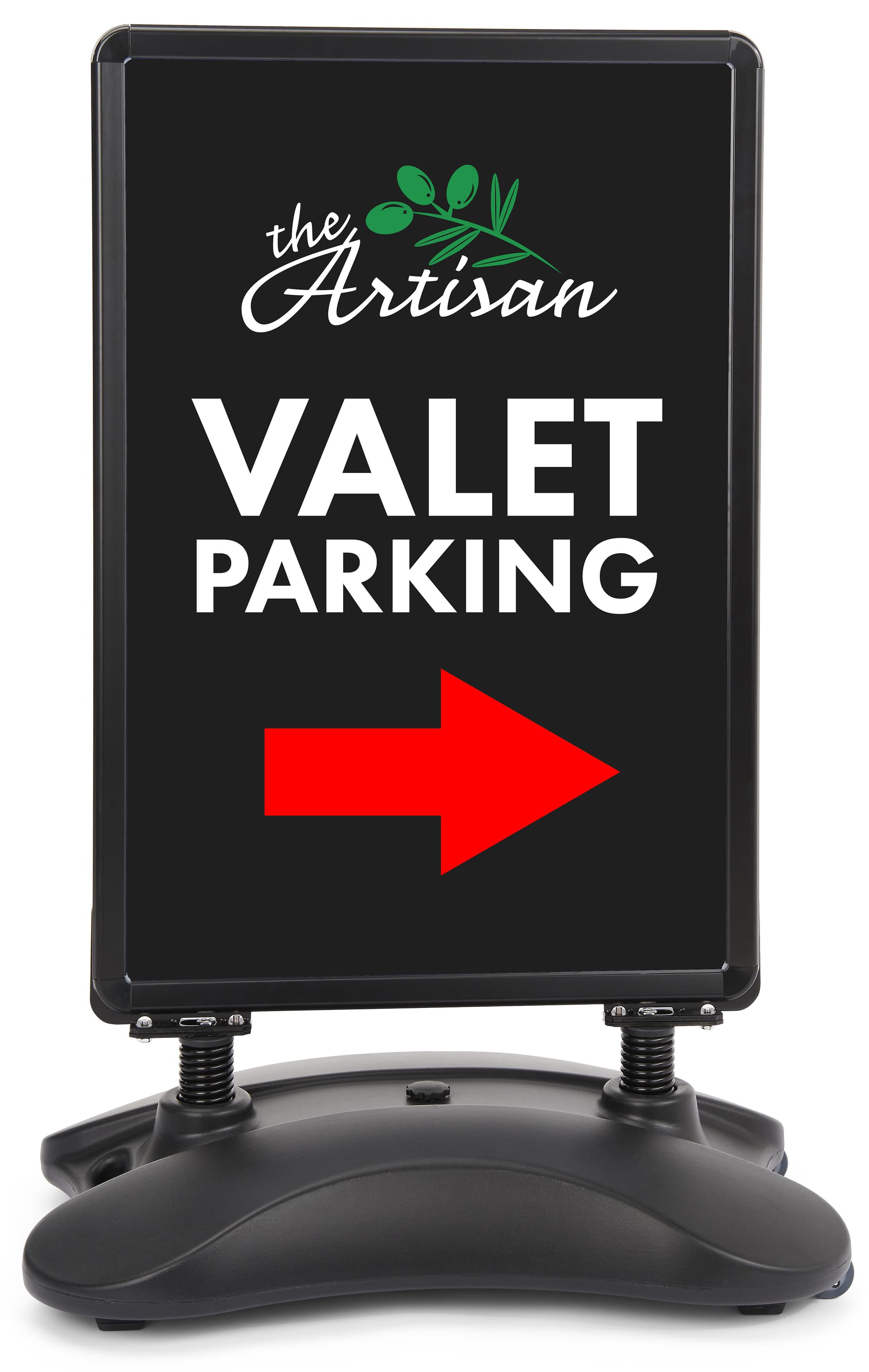Free standing sign exhibiting a valet parking graphic 