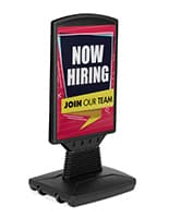 Double-sided sidewalk poster stand with custom printed graphics