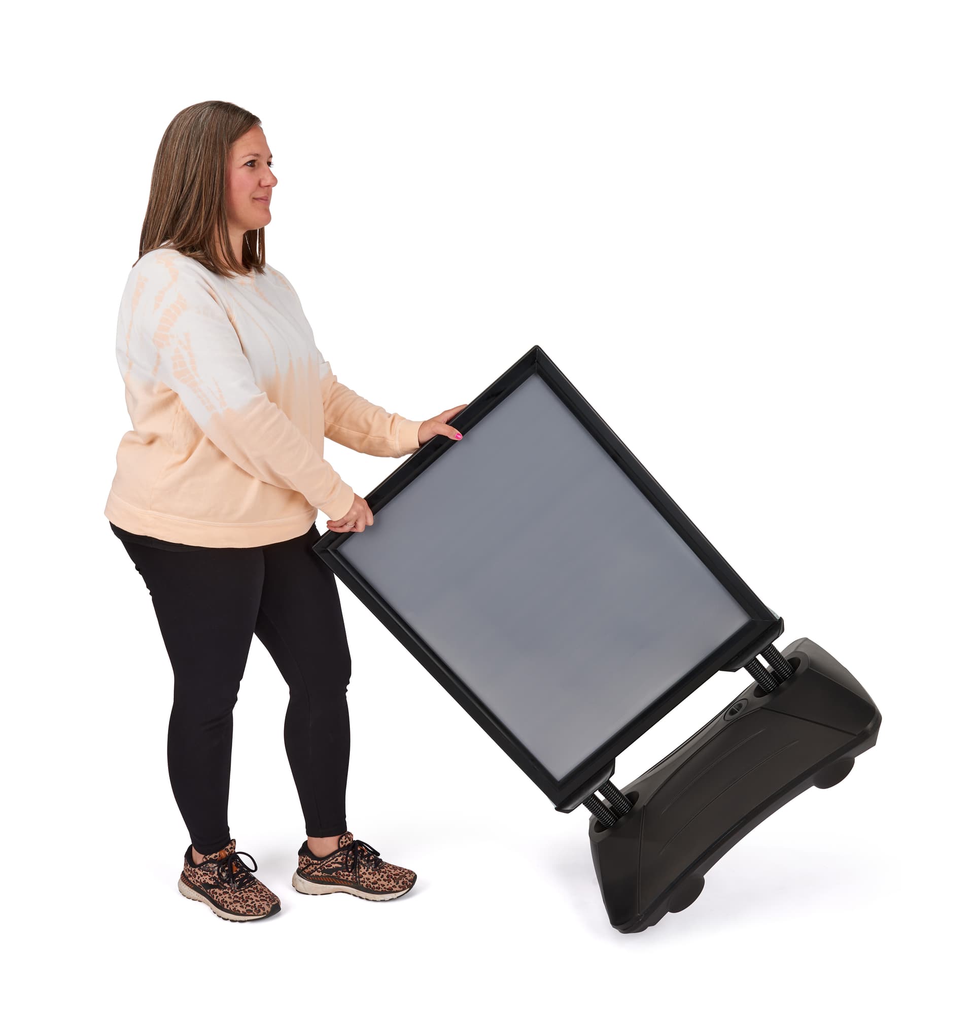 Portable sidewalk sign with wheels for portability