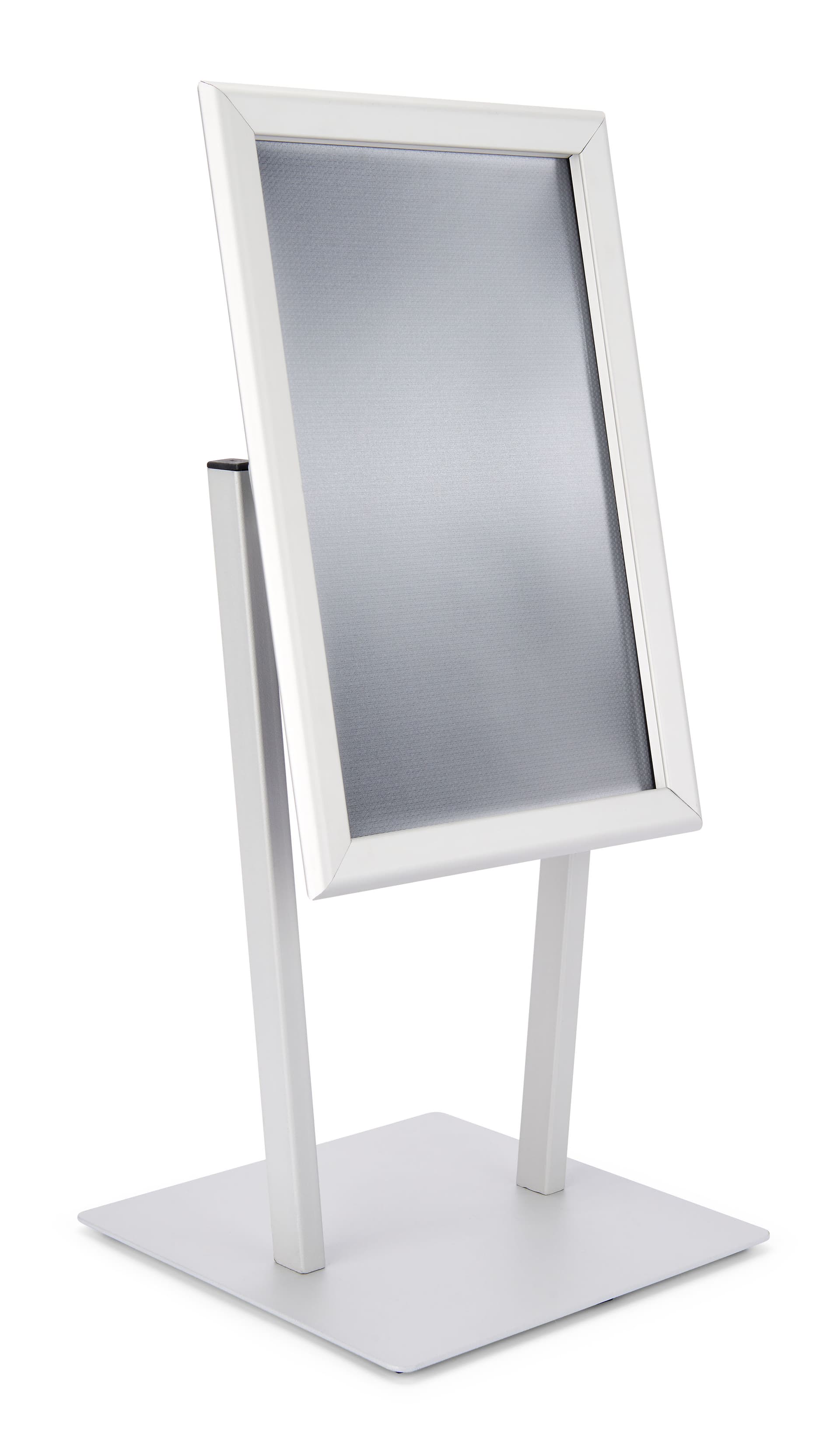 Modern countertop snap frame in silver frame and base