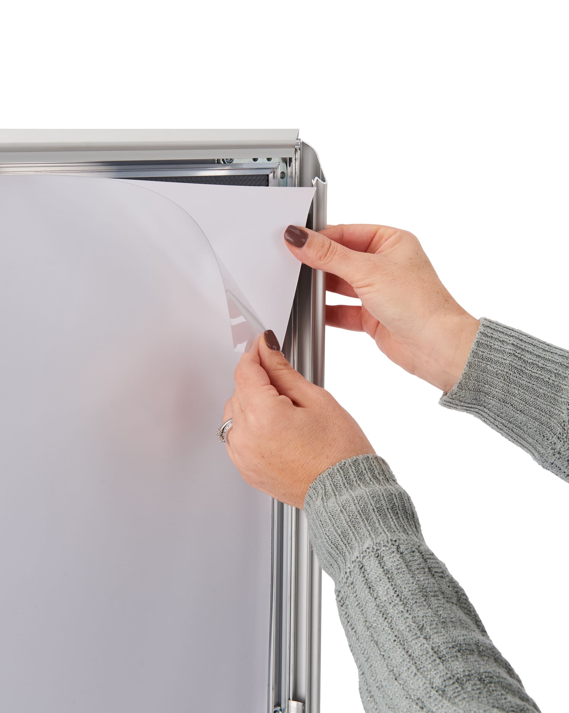 Countertop snap frame with protective non glare lens