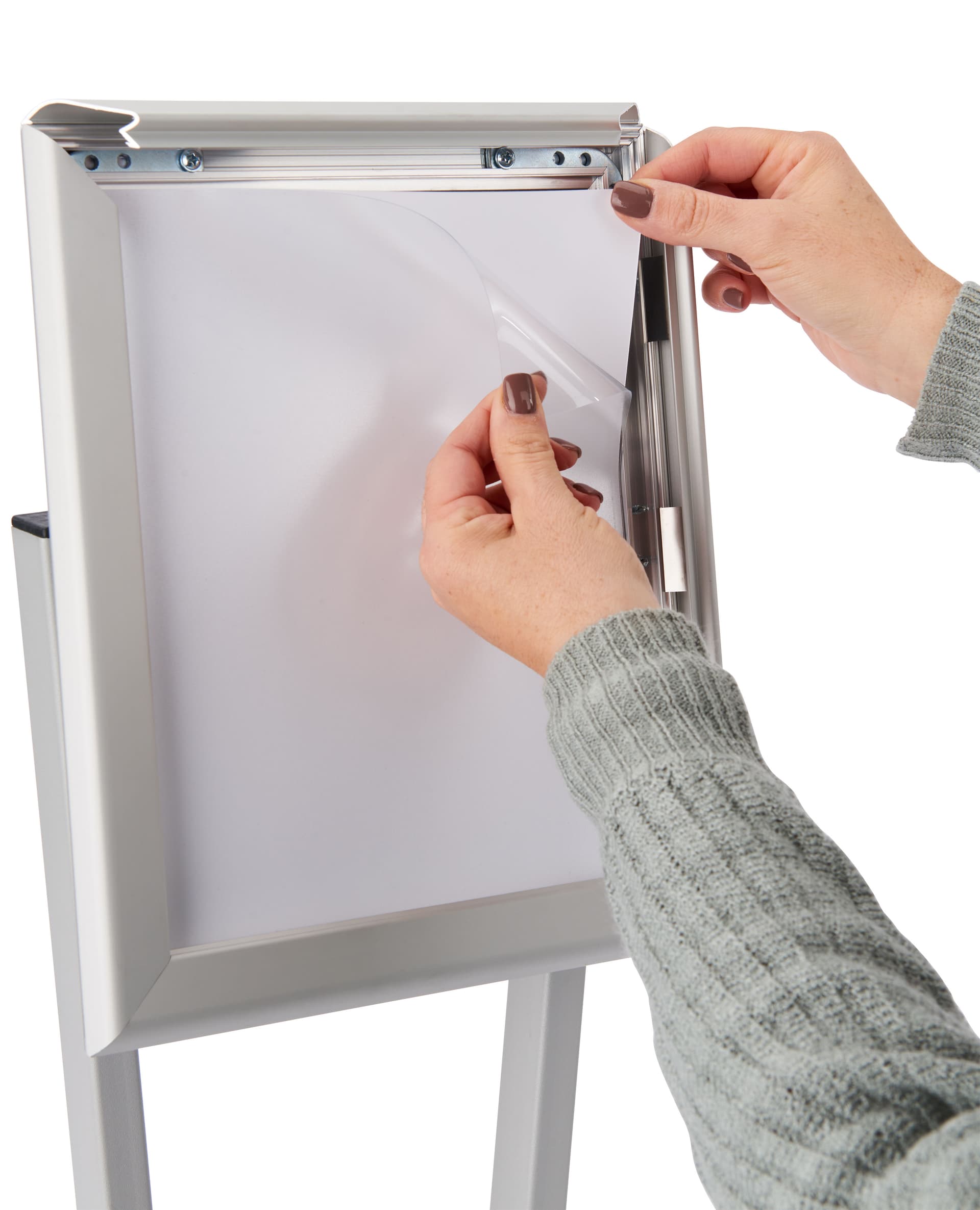 Snap frame front loading design with protective lens