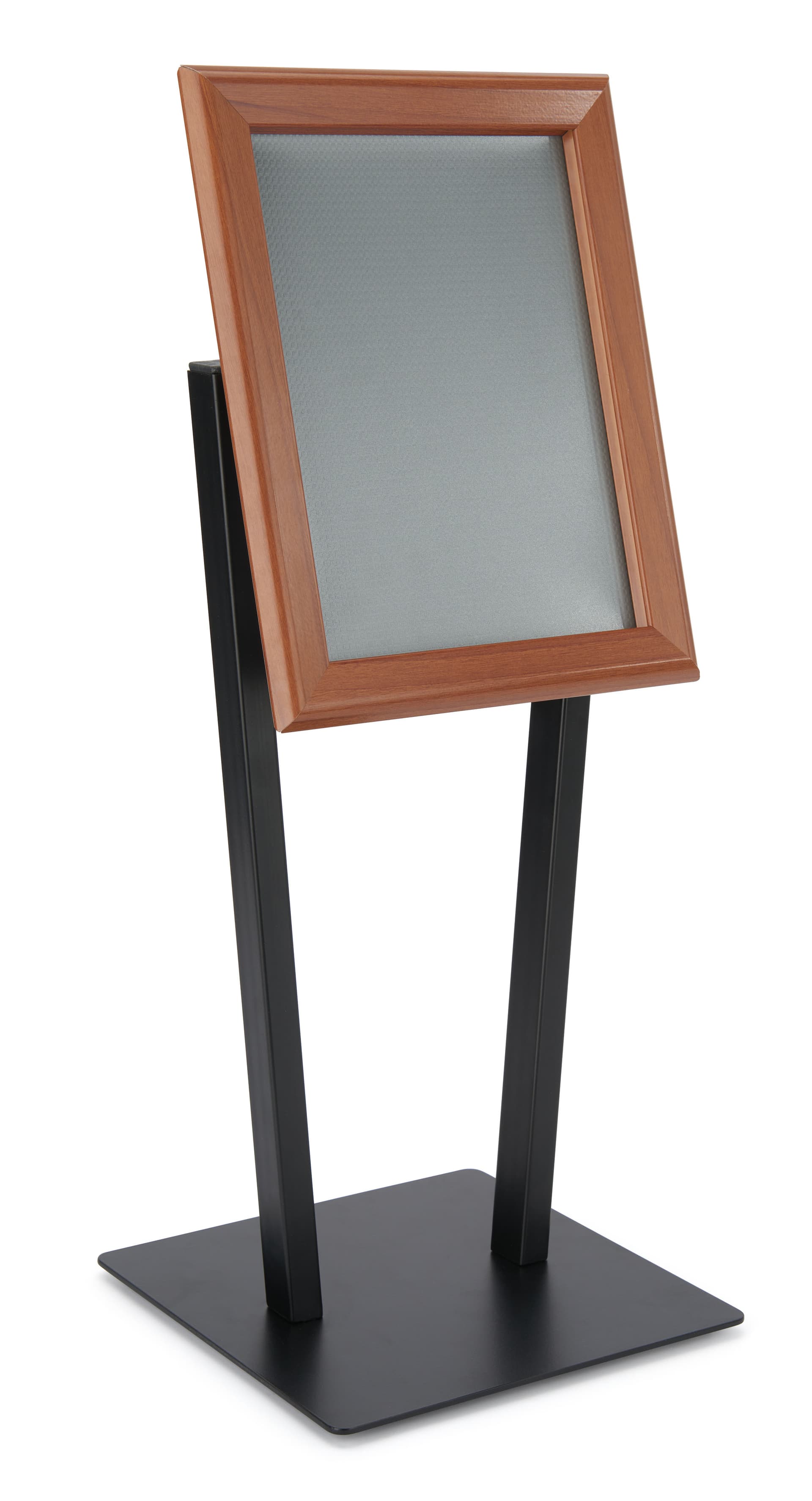 Countertop adjustable snap frame in with faux wood finish and black base