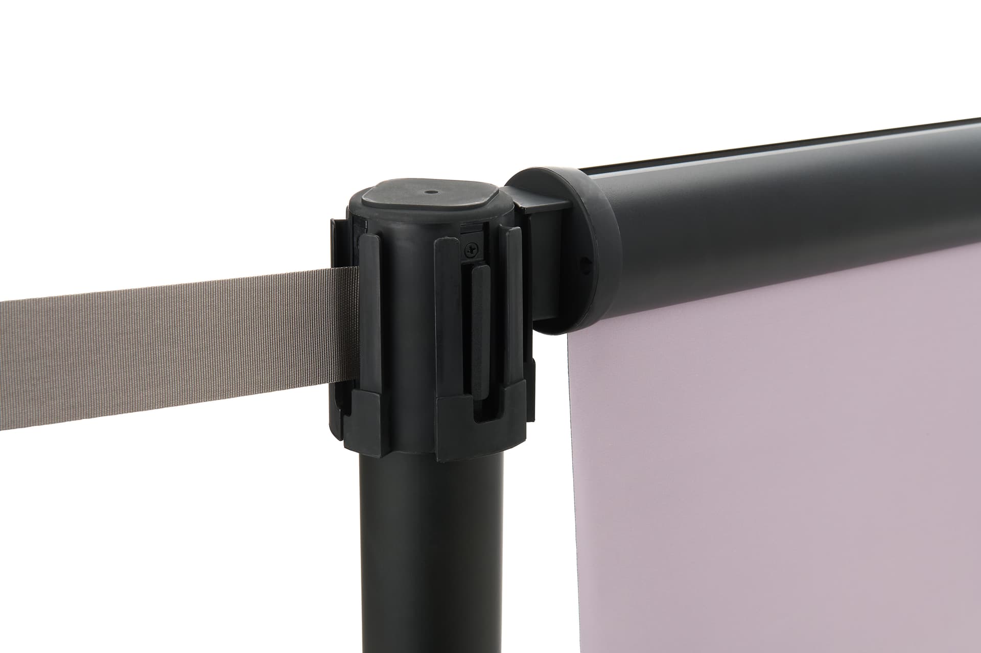 Retractable banner for stanchions with adapters that fits most 2.5" stanchion poles