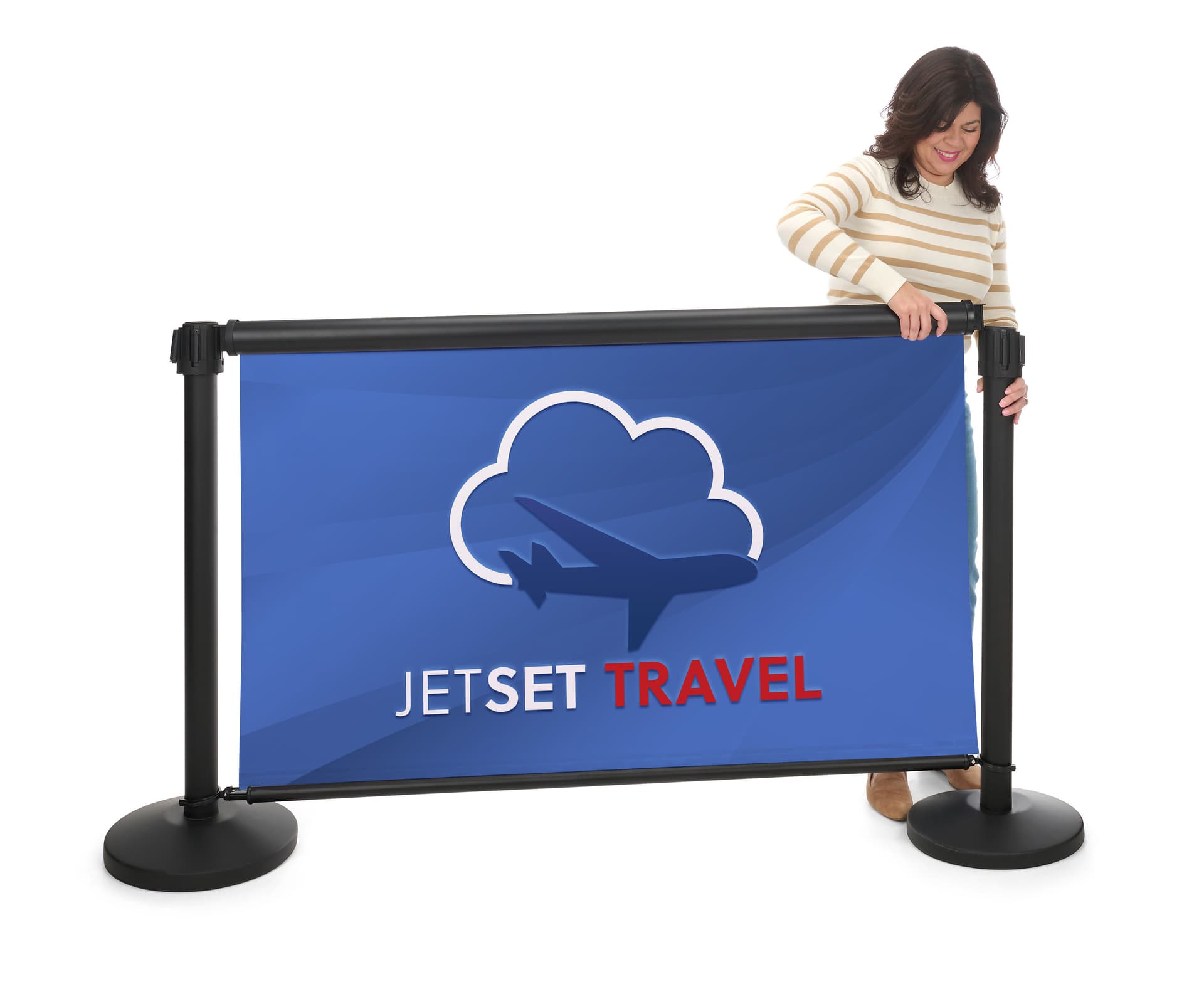 Retractable banner for stanchion with easy assembly