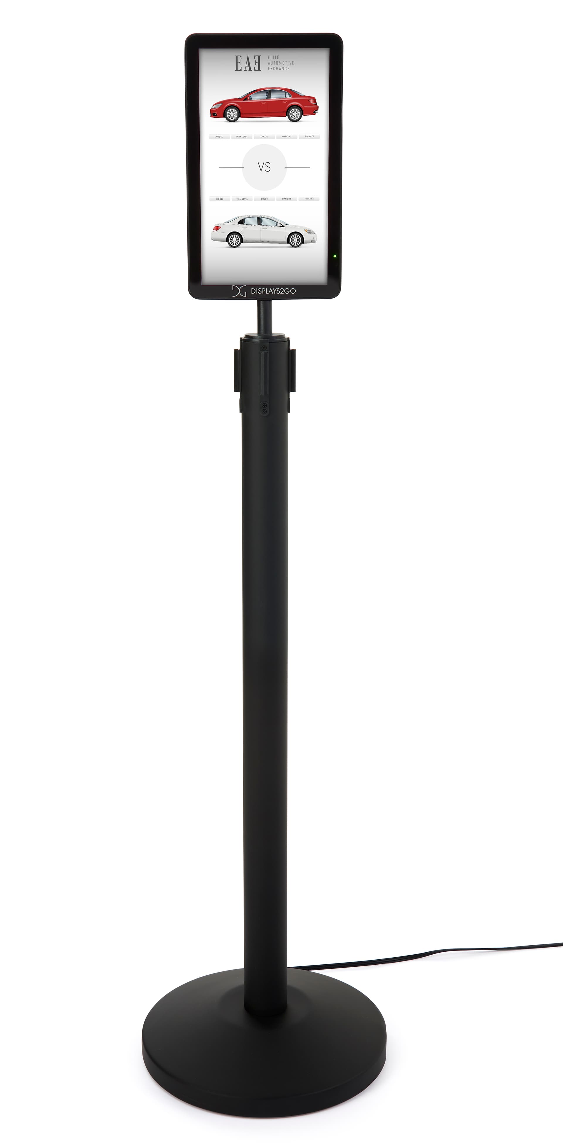 Floor standing digital sign stanchion with a 13.3 inch LCD screen 