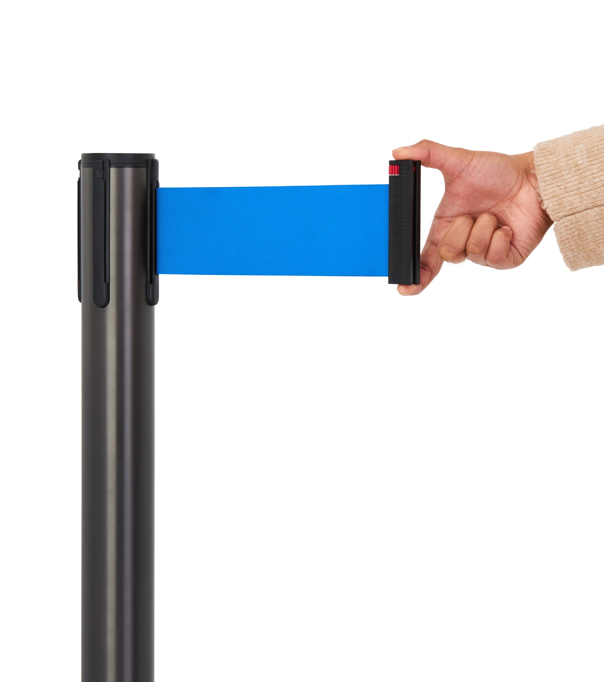 These retractable belt stanchions have a 3 inch blue belt