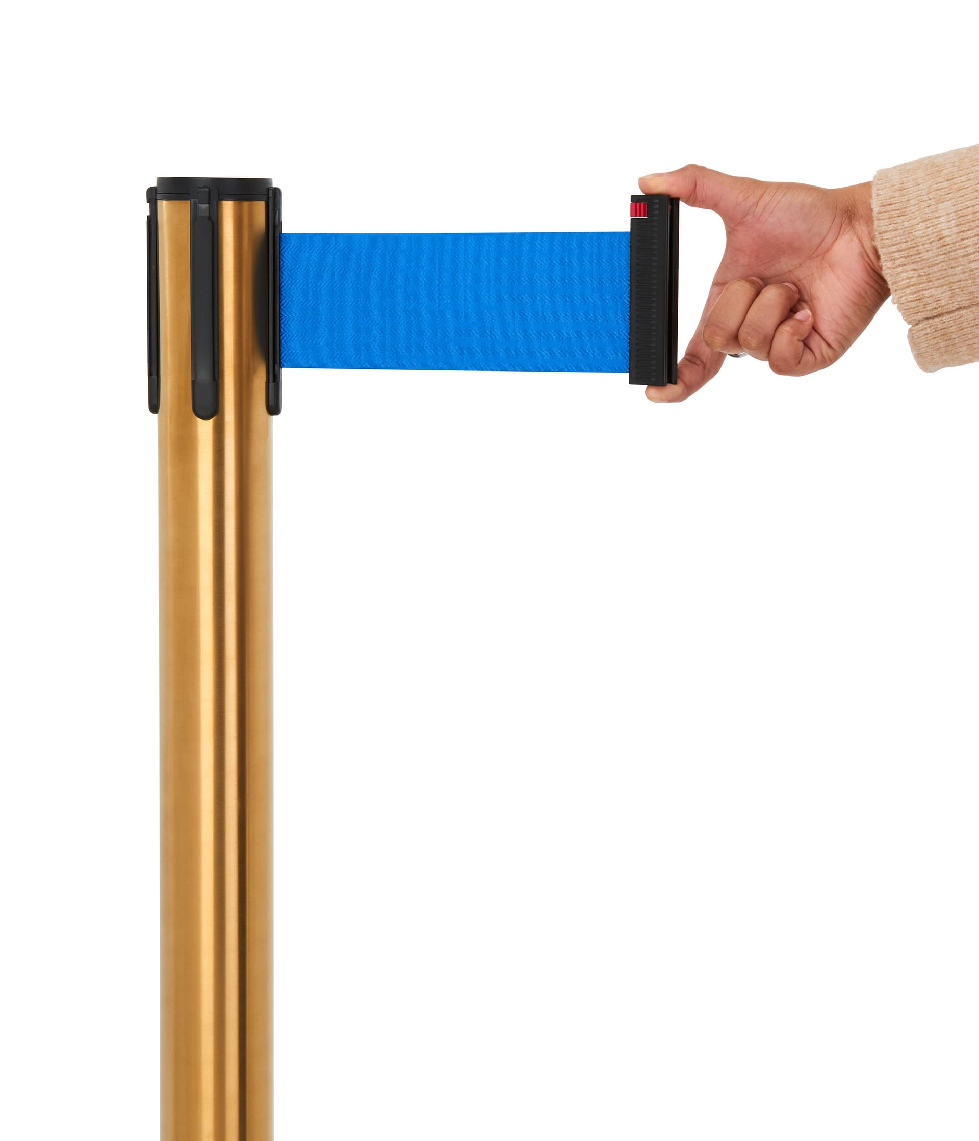 These retractable belt stanchions have elegant nylon belts