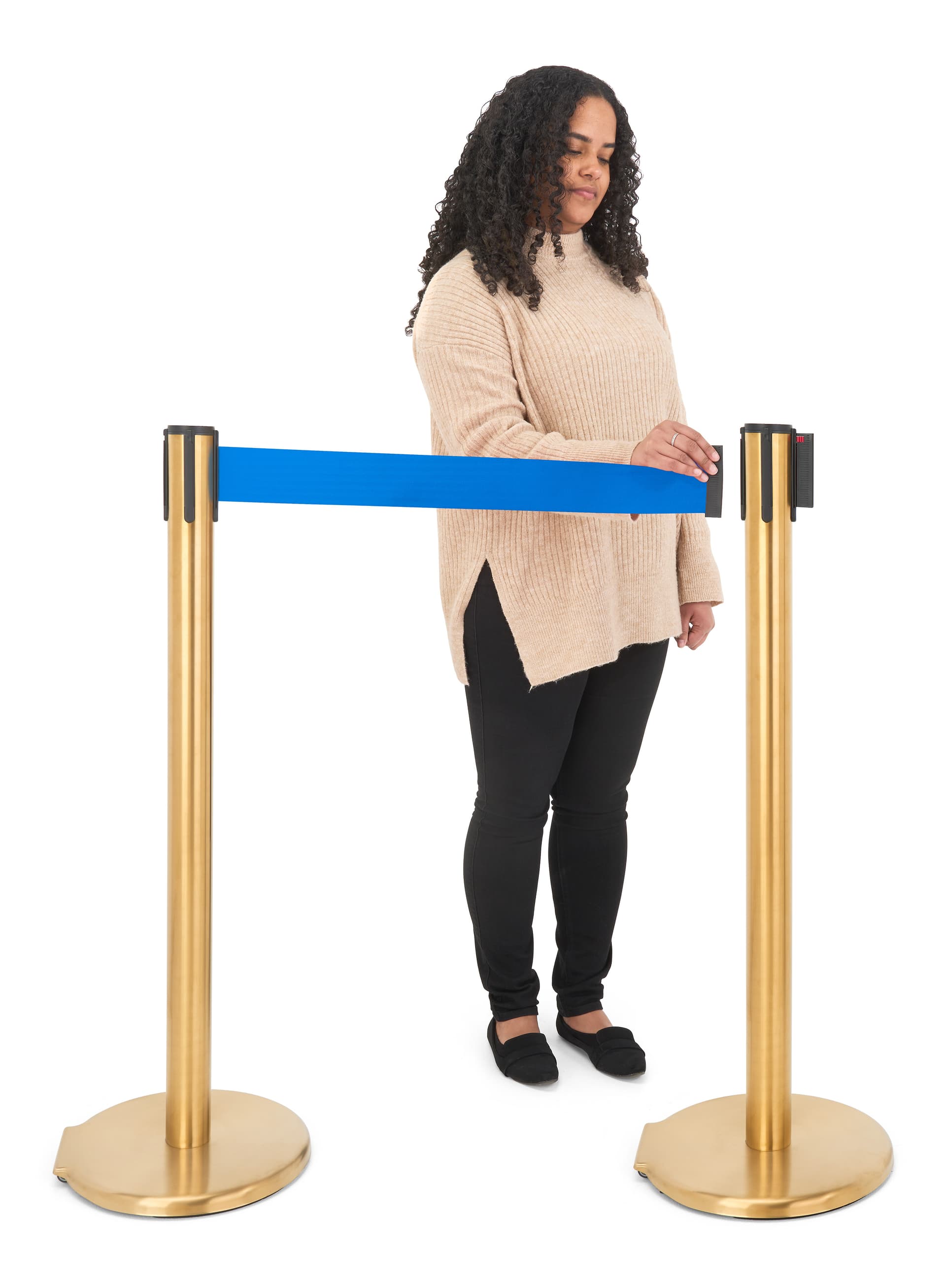 These retractable belt stanchions retract 10 feet long