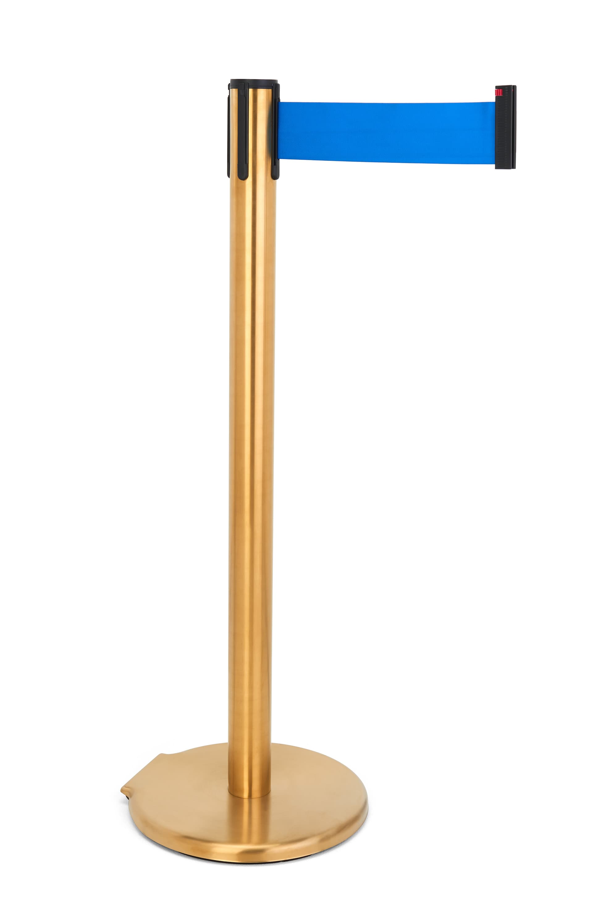 These retractable belt stanchions have a cylinder post