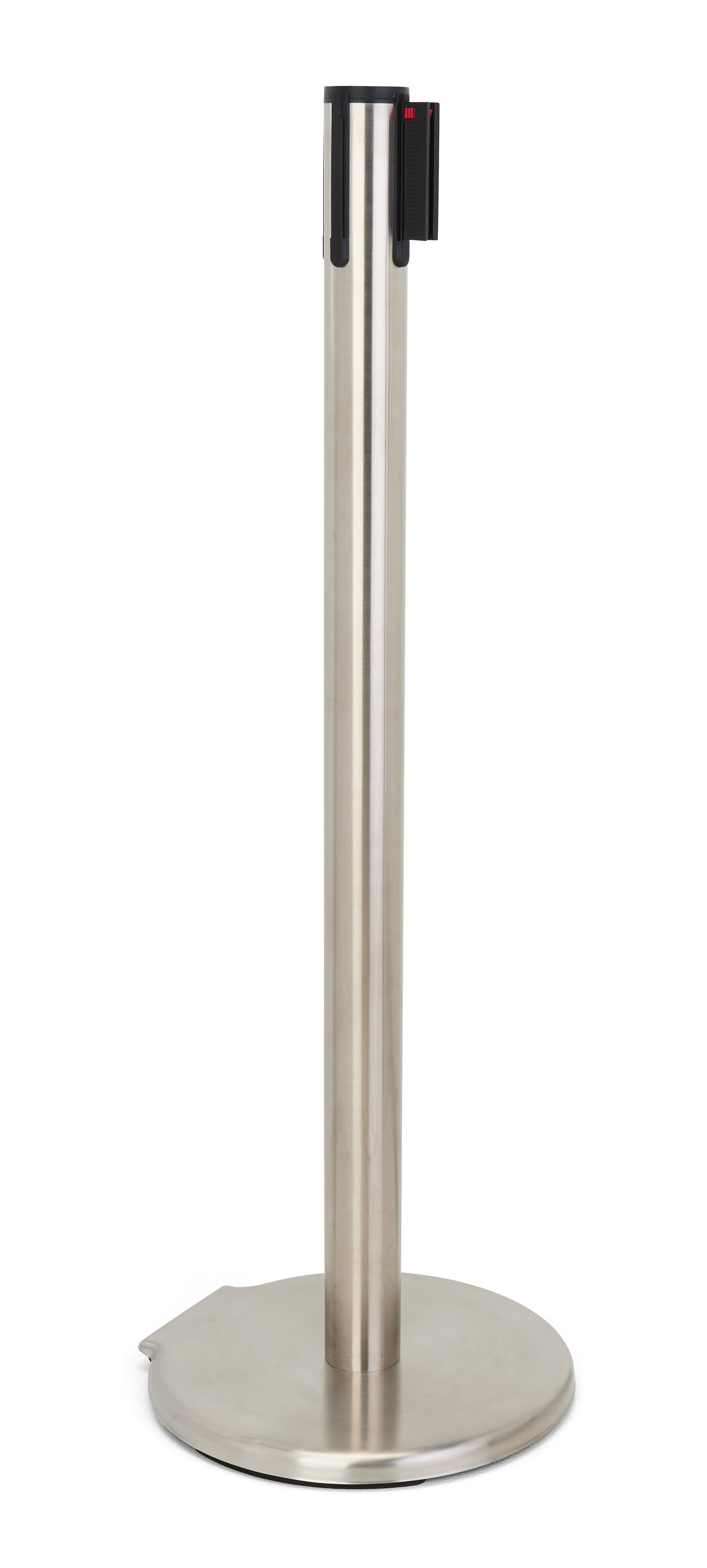These retractable belt stanchions have iron material 