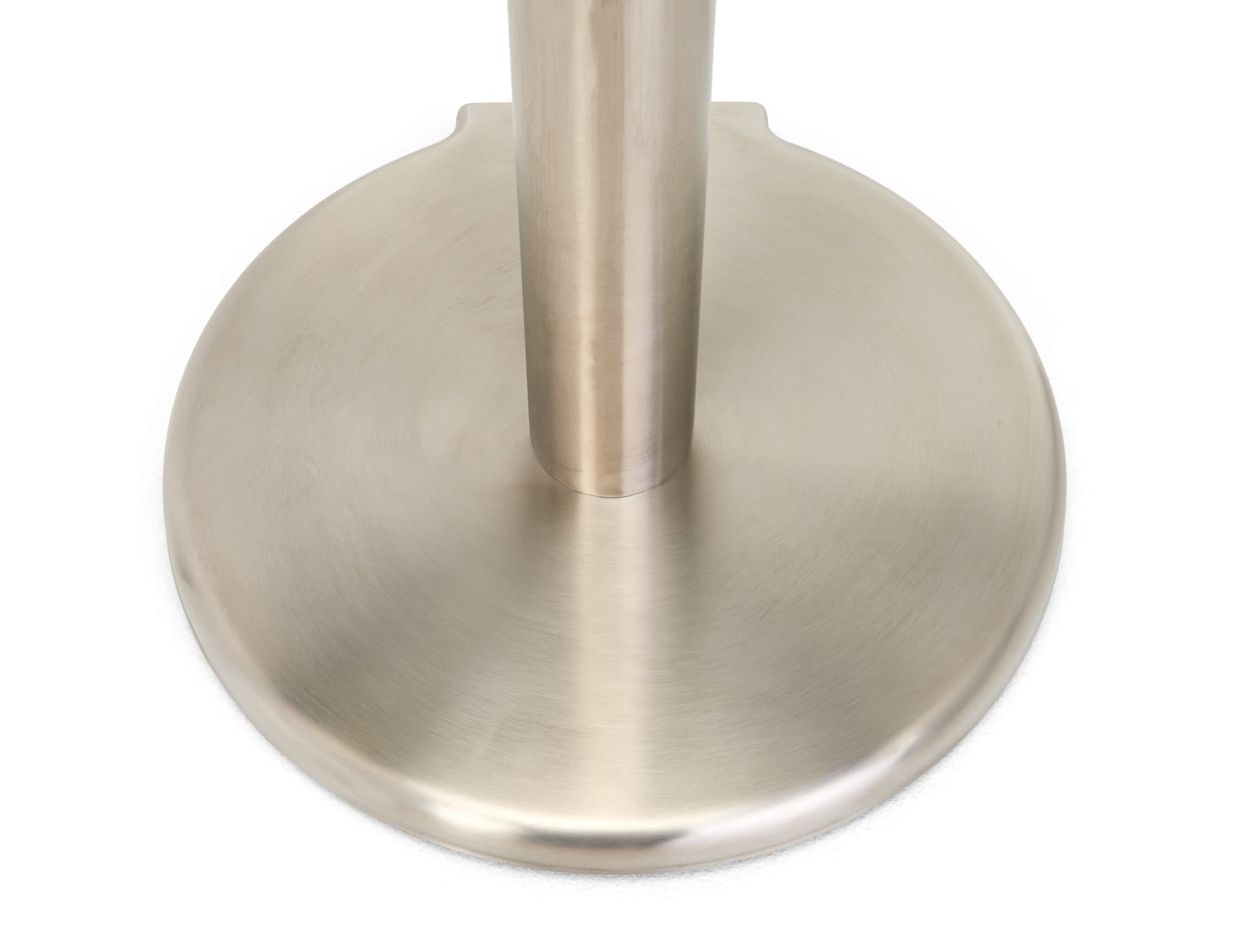 These retractable belt stanchions include a powder-coated base