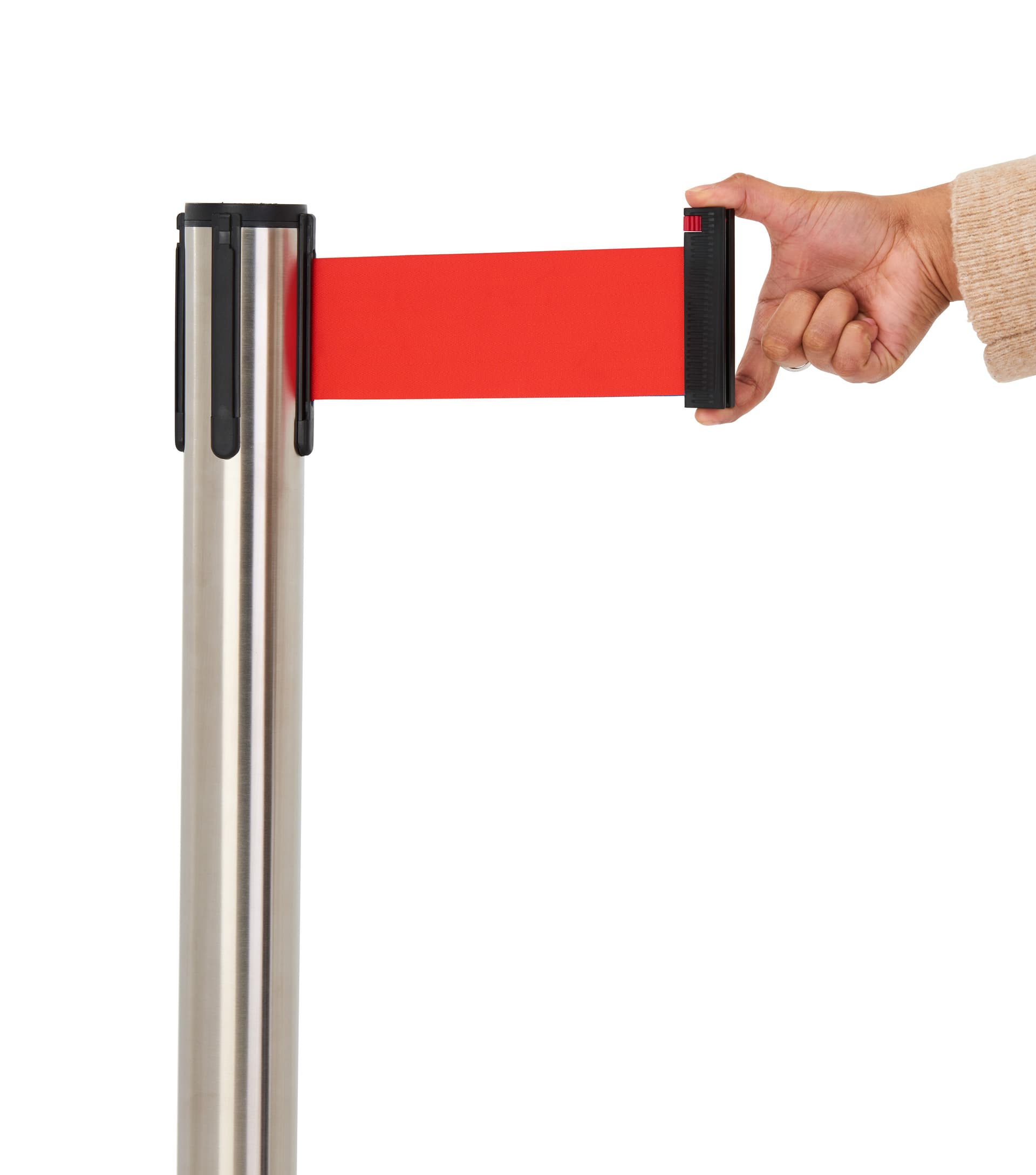 These retractable belt stanchions include hardware 