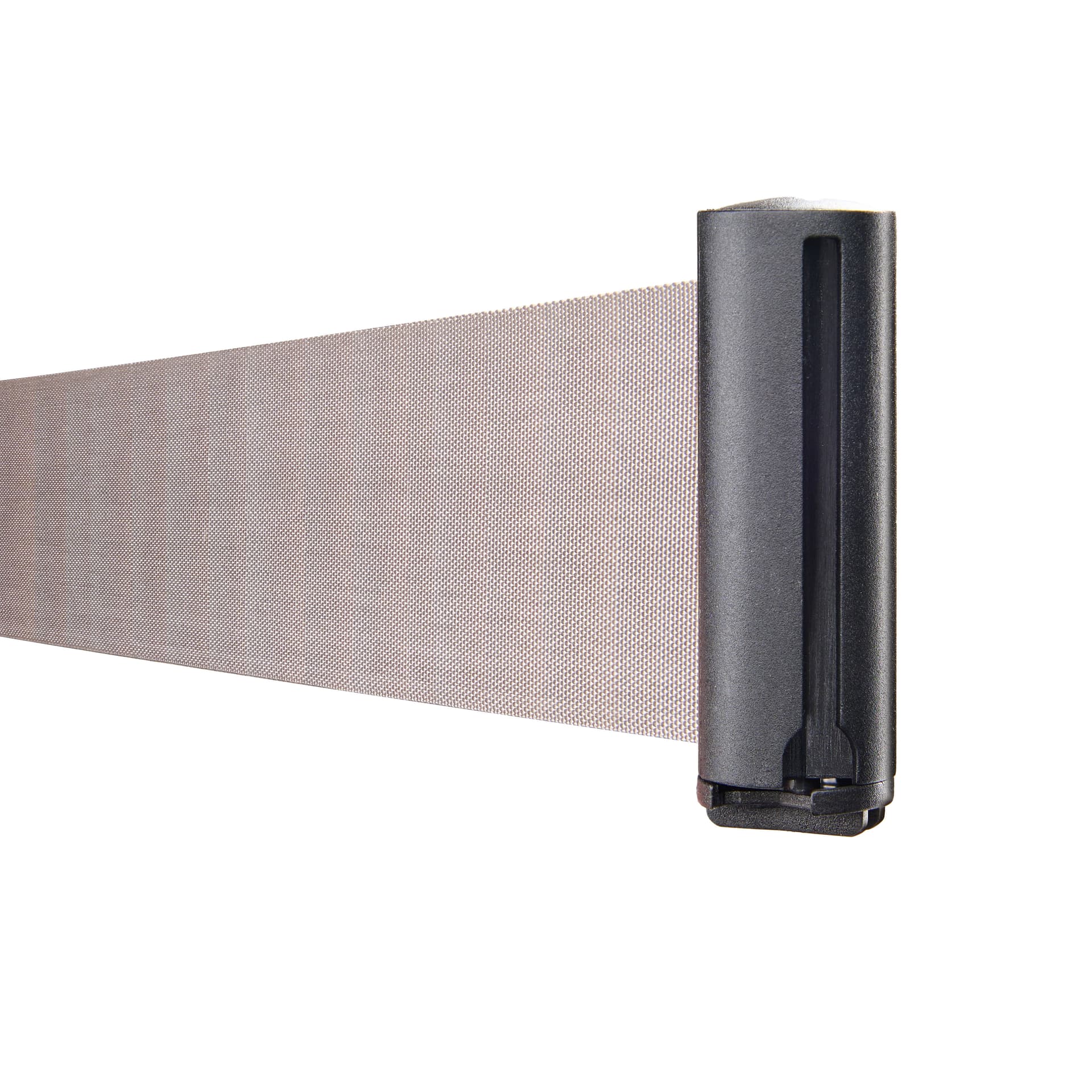 Retractable barrier post belt in gray