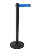 Crowd control stanchion with blue nylon belt