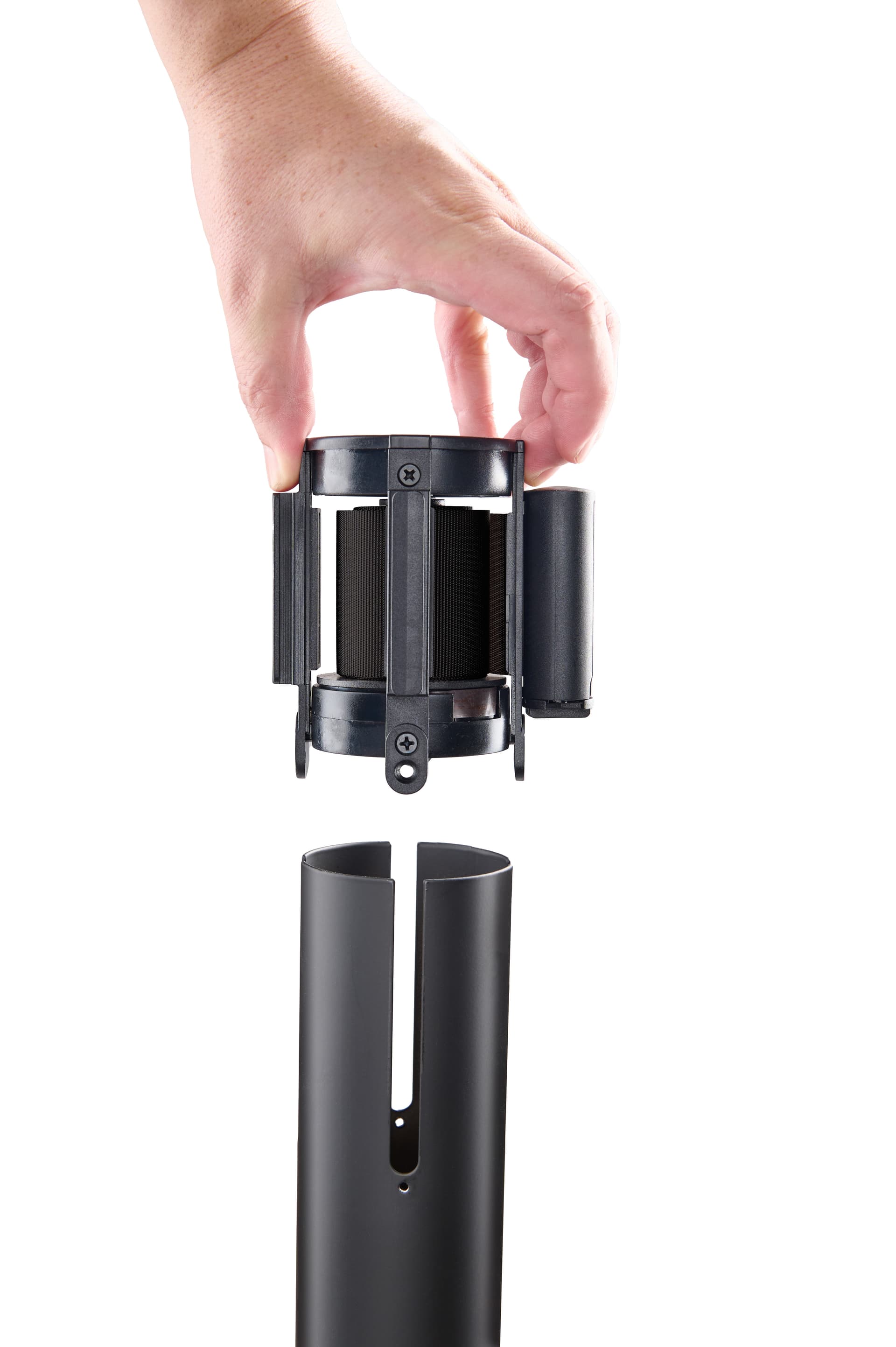 Retractable barrier stanchion stands 36 inches tall