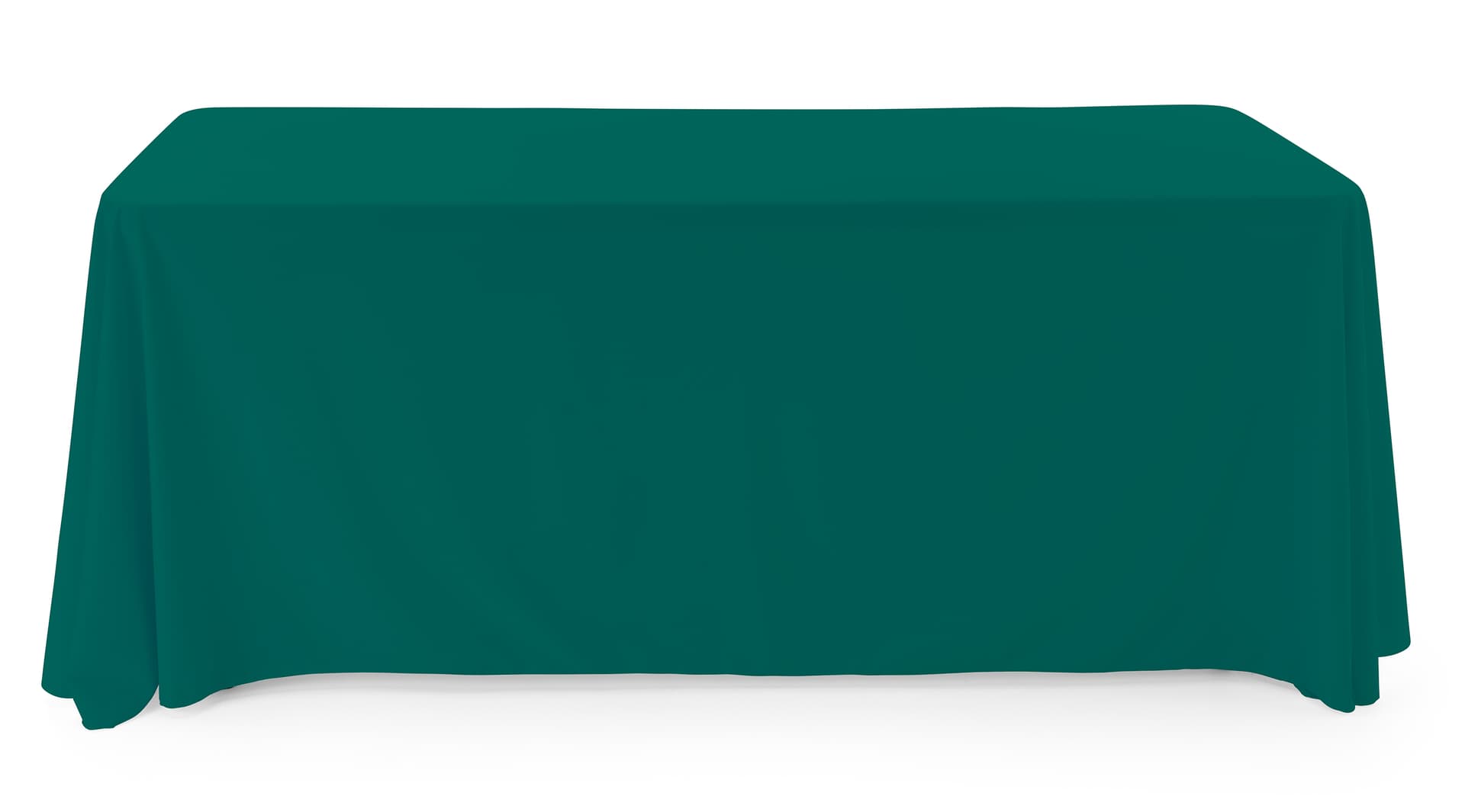 Green polyester table cover comfortably drapes over all 4 corners 