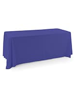 Blue polyester table cover with a stylish draping display 