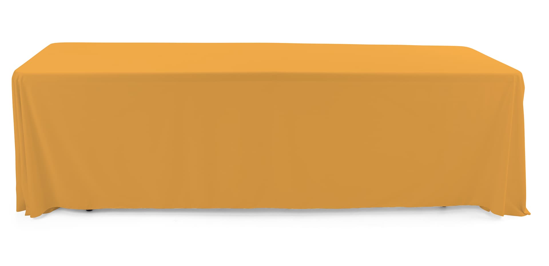 Golden polyester table cover with overlock stitching to prevent fraying 