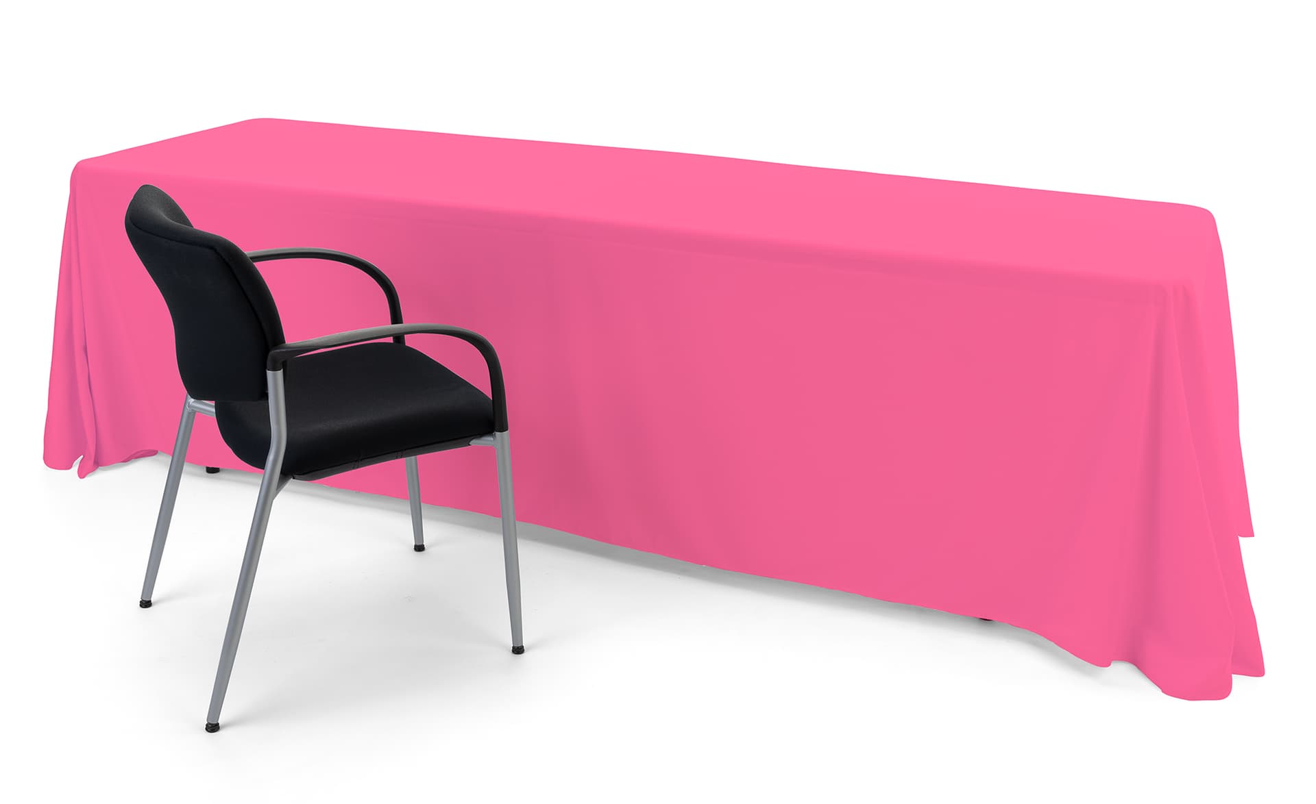 Pink polyester table cover with draping display 