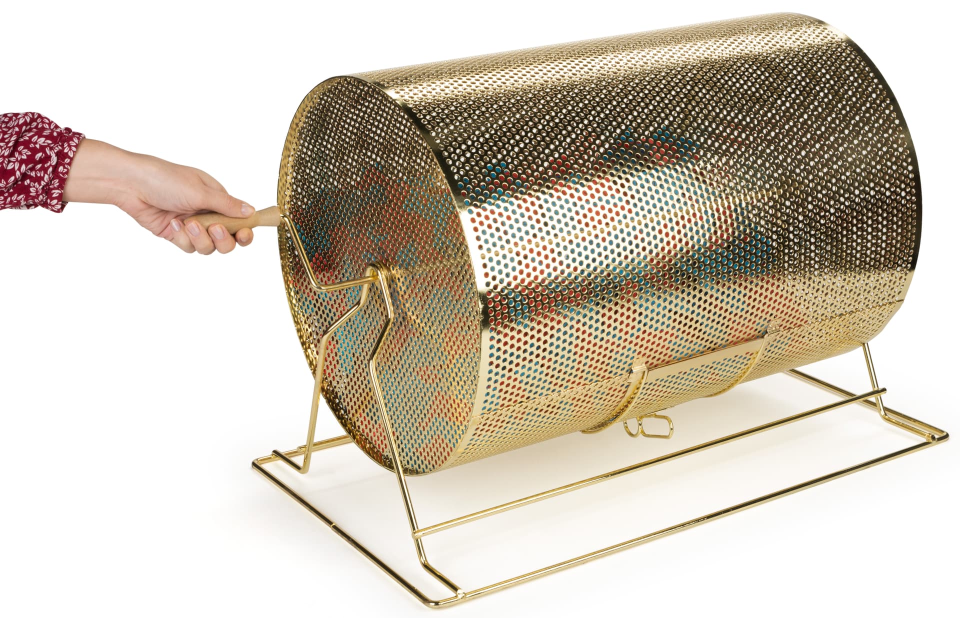 Brass Raffle Drum with Wooden Handle