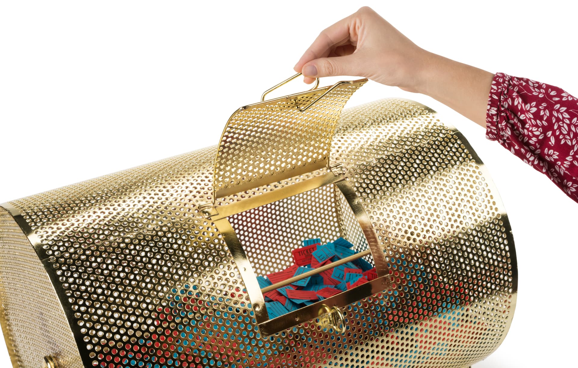 Brass Raffle Drum with Hinged Door