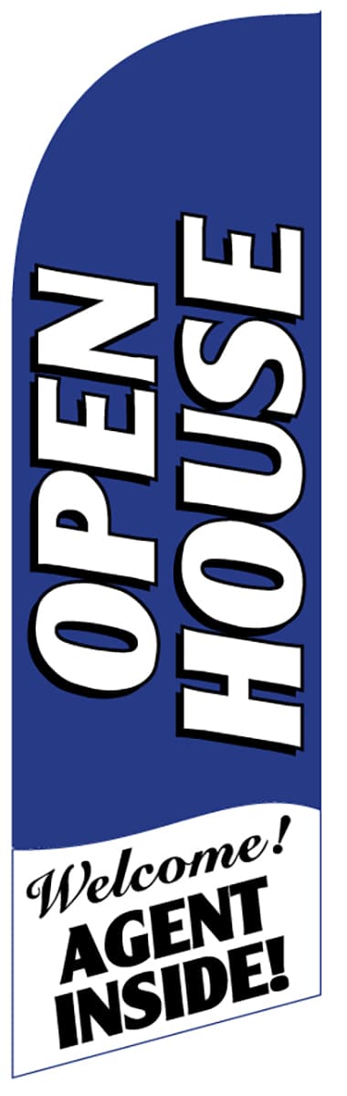 OPEN HOUSE Blue Feather Flag with Welcome Message