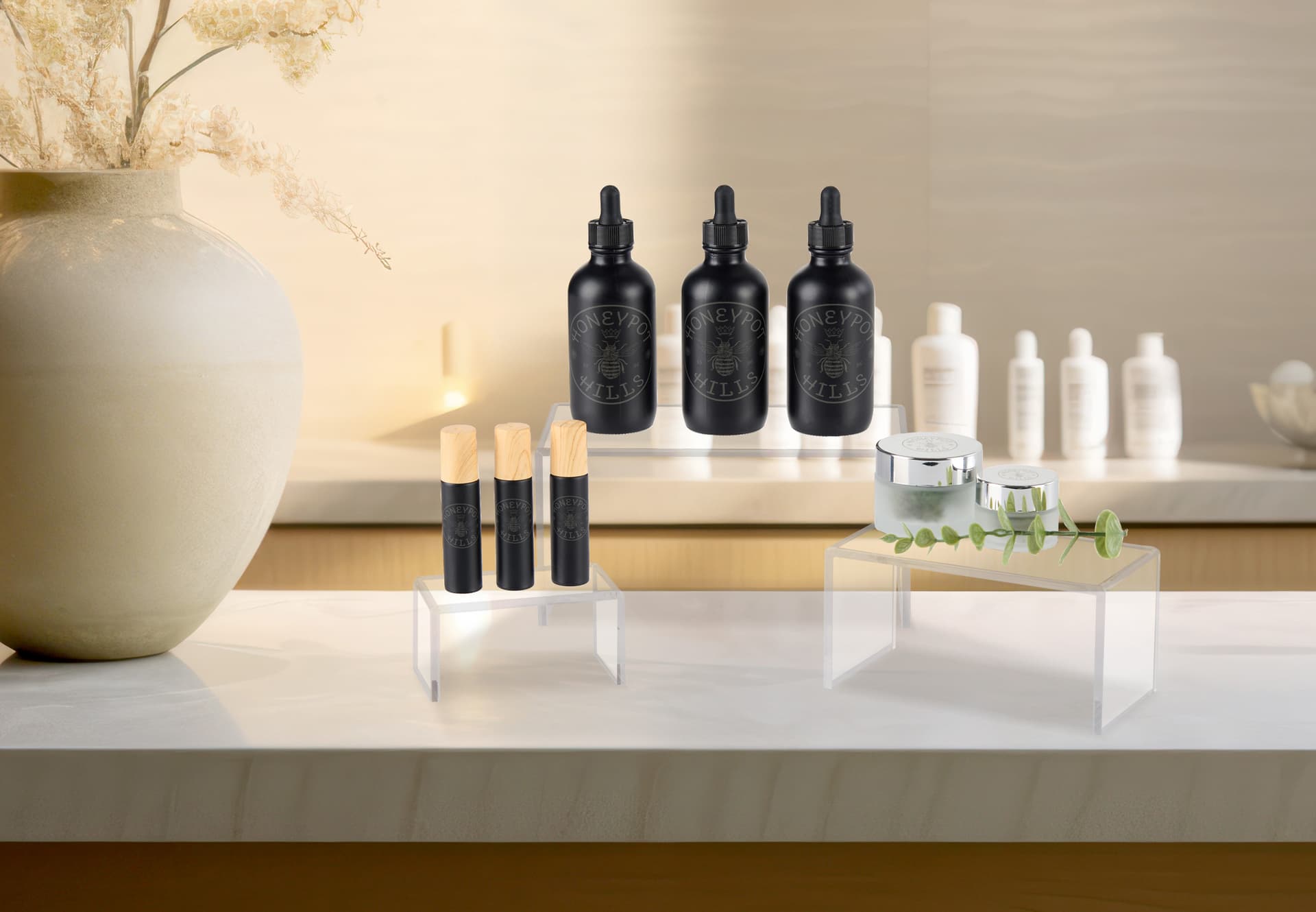 Stackable retail risers for countertops