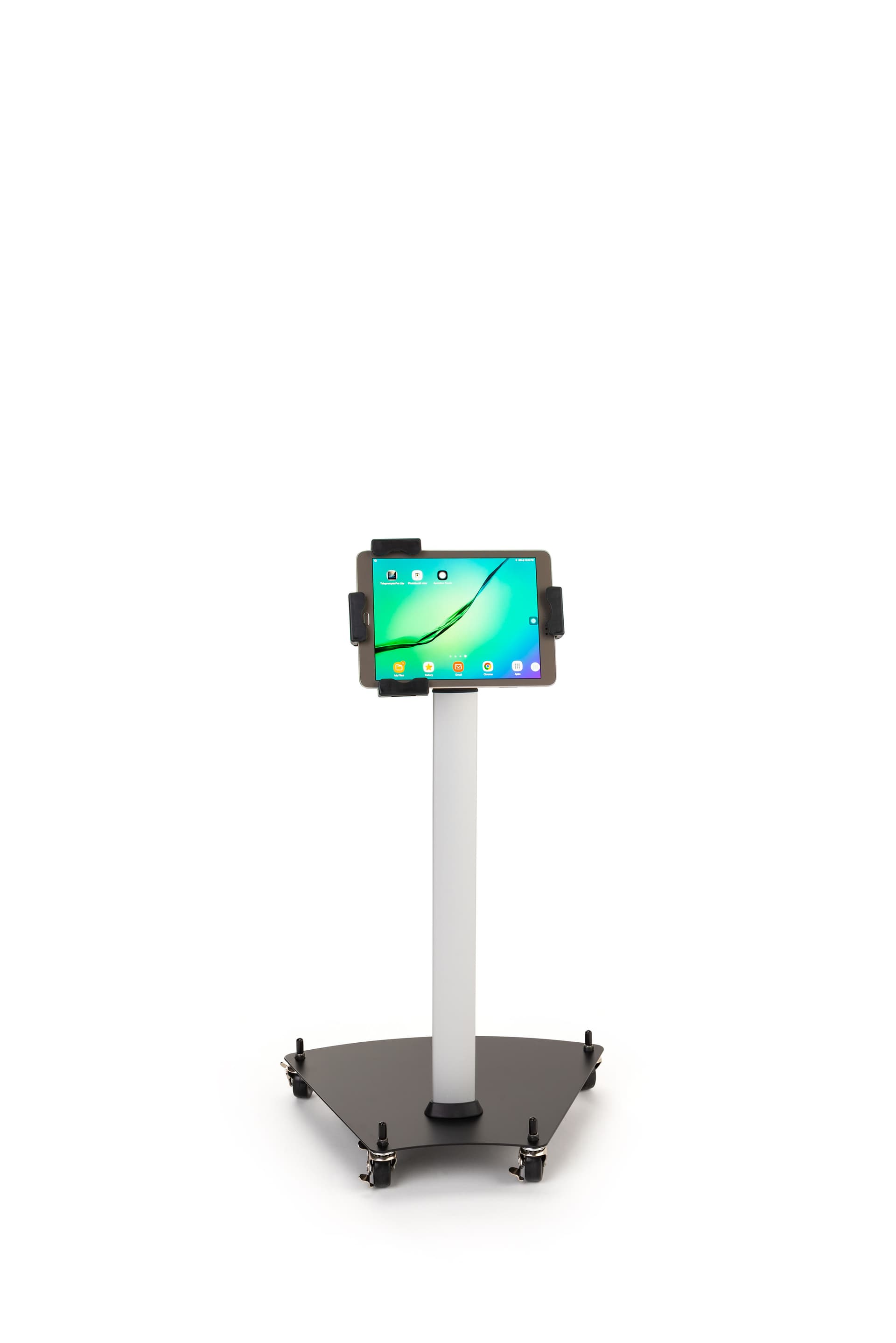 Rolling iPad stand with height adjustable design 