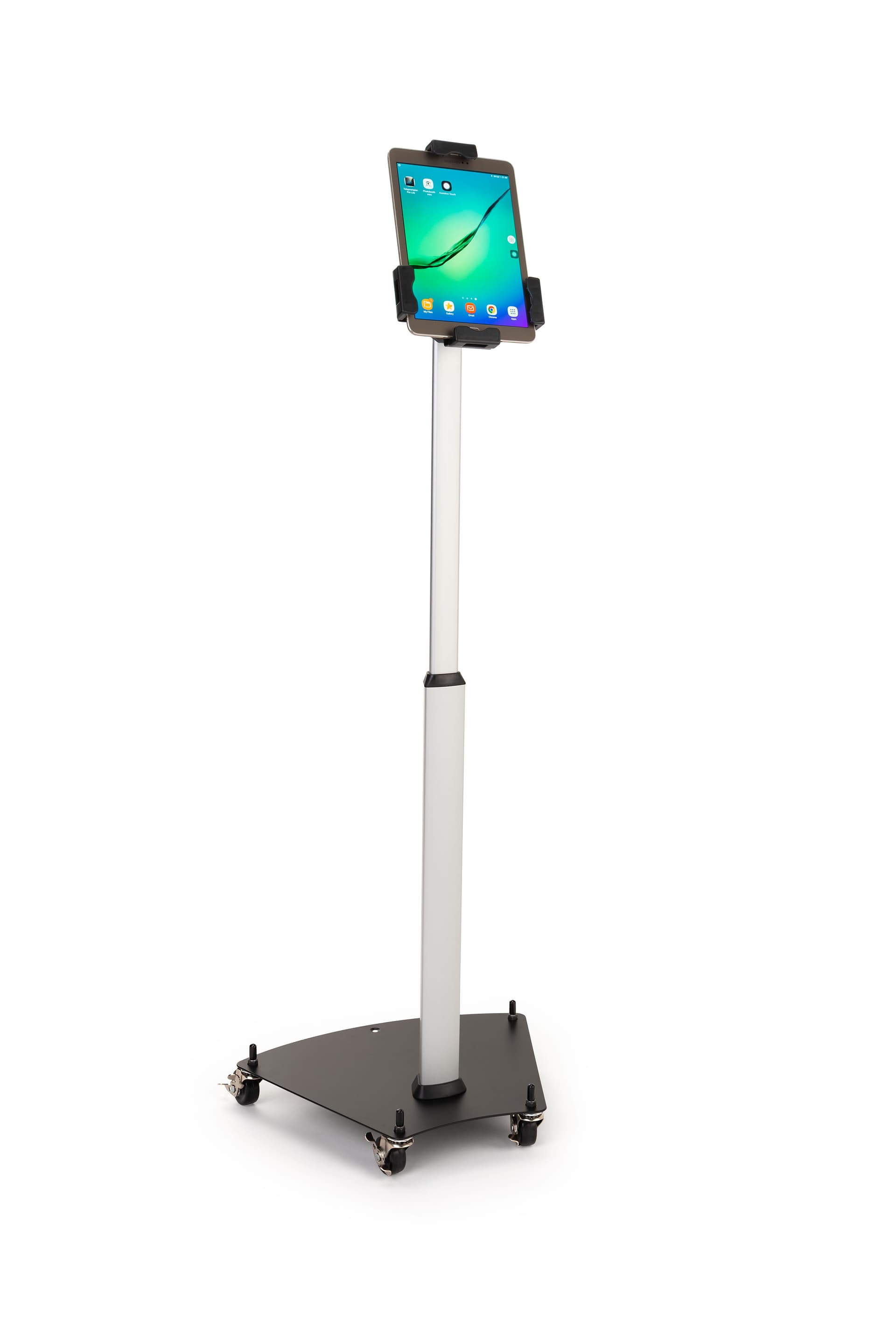 Rolling iPad stand with universal tablet holder