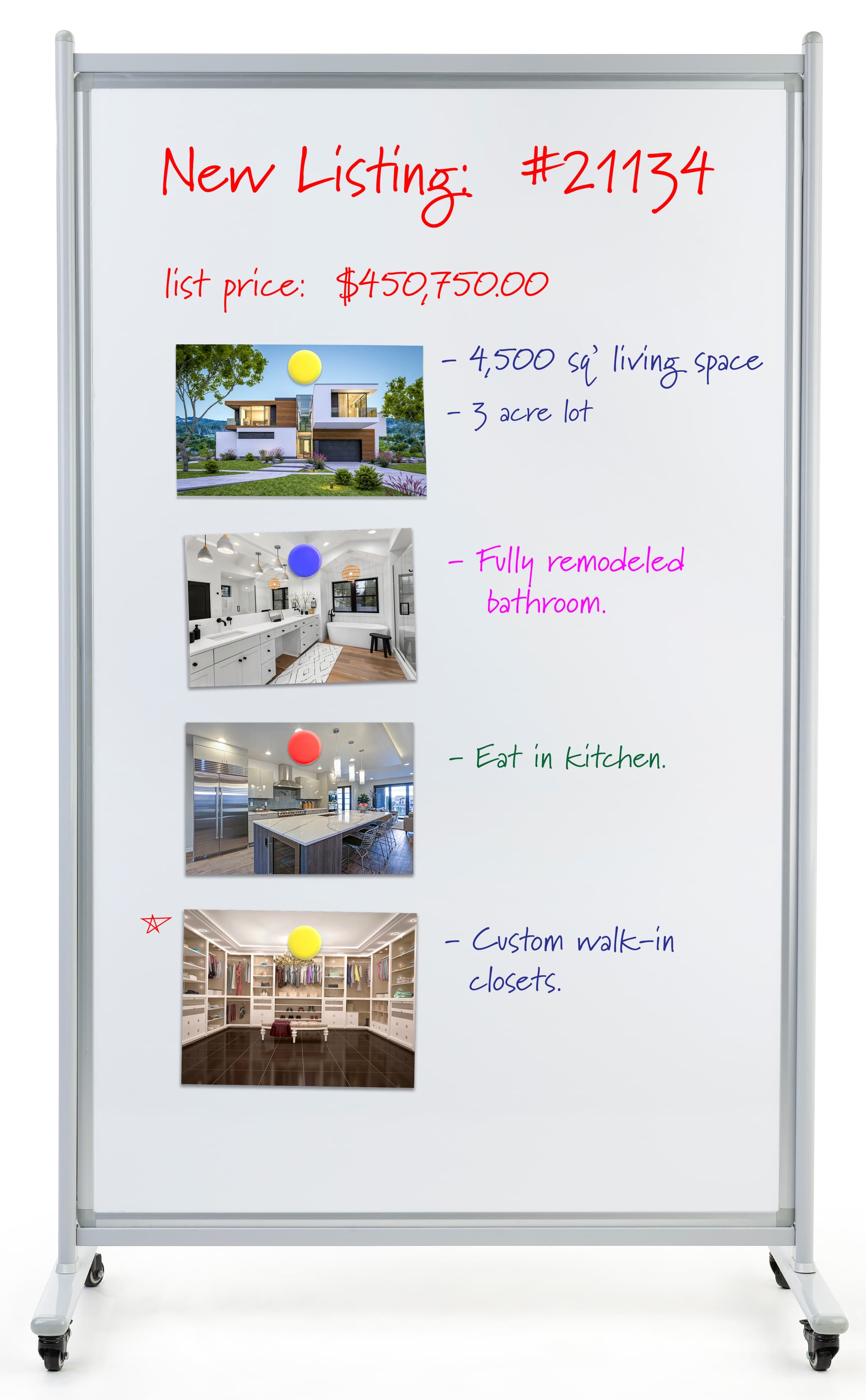 Dry erase rolling room divider with magnetic receptive surface 