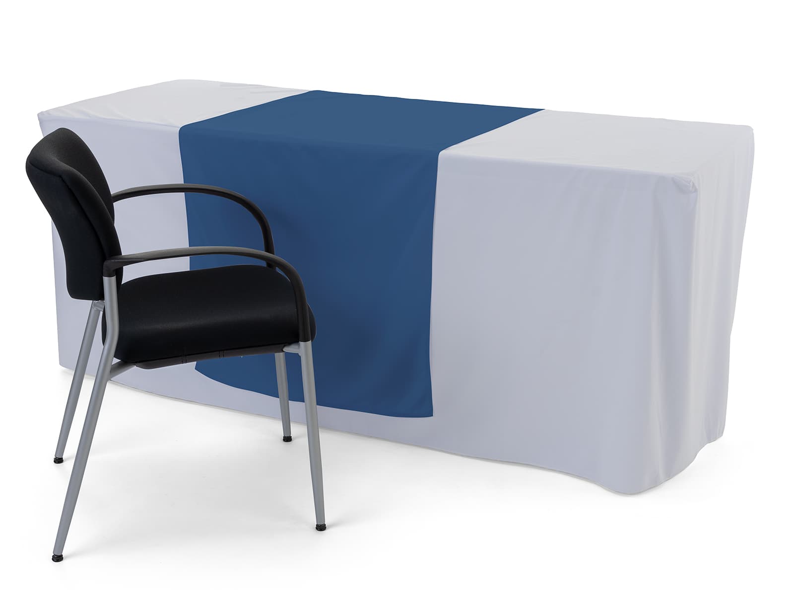 Dark blue table runner with overall length of 80 inches