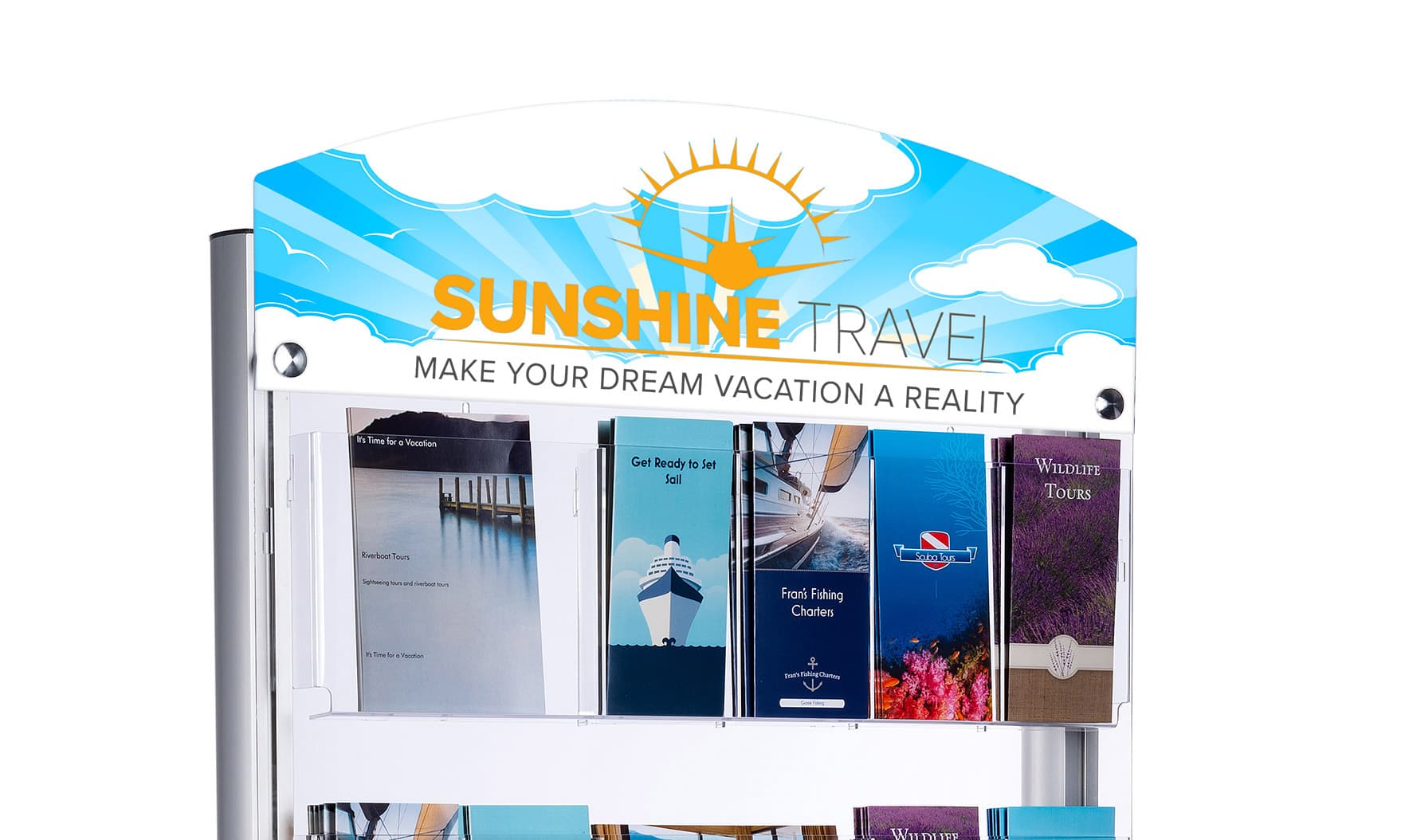 Single-sided custom header for RP12 floor stands with UV printed graphics