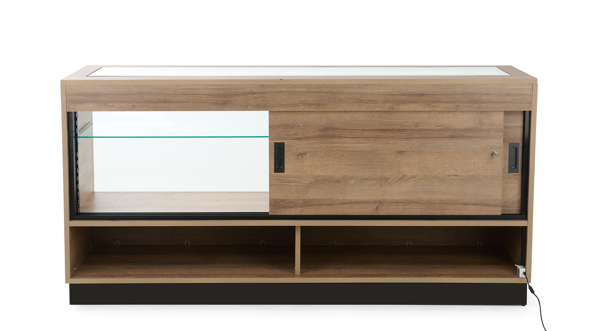 Wooden display showcase with locking display area