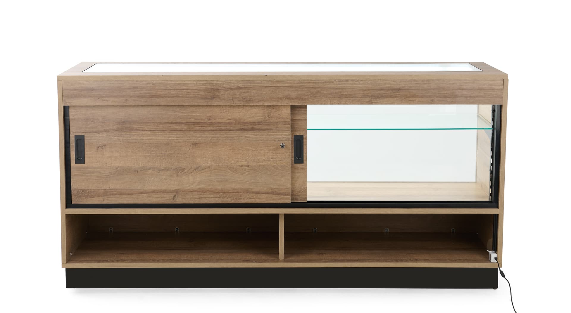 Wooden display showcase with glass shelf