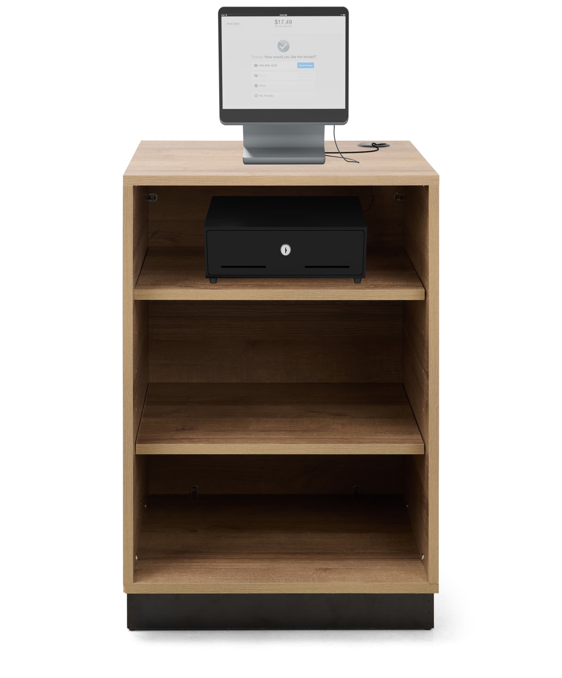 Wood host stand with two shelves