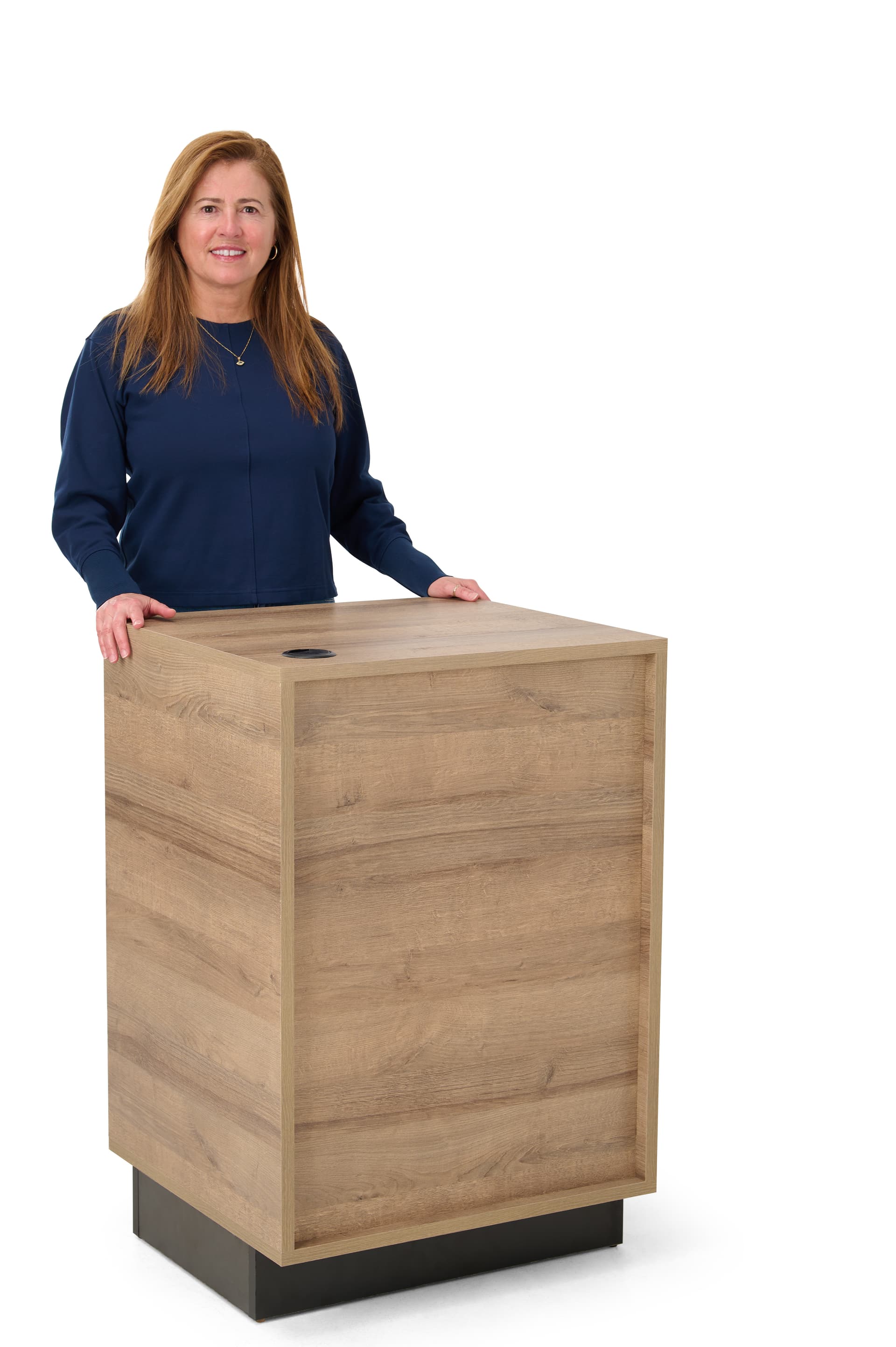 Wood host stand is 36"h
