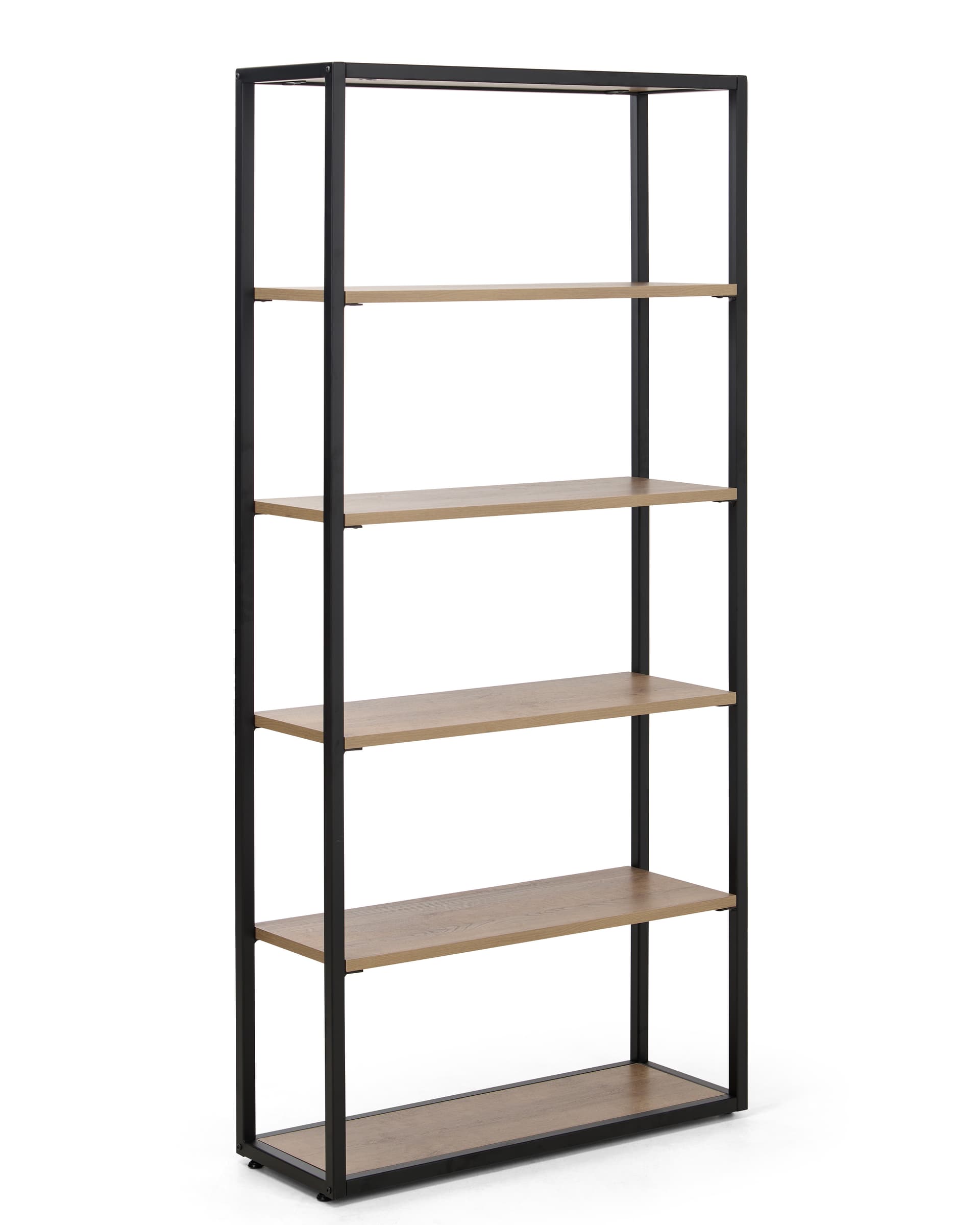Rustic shelving unit with black frame
