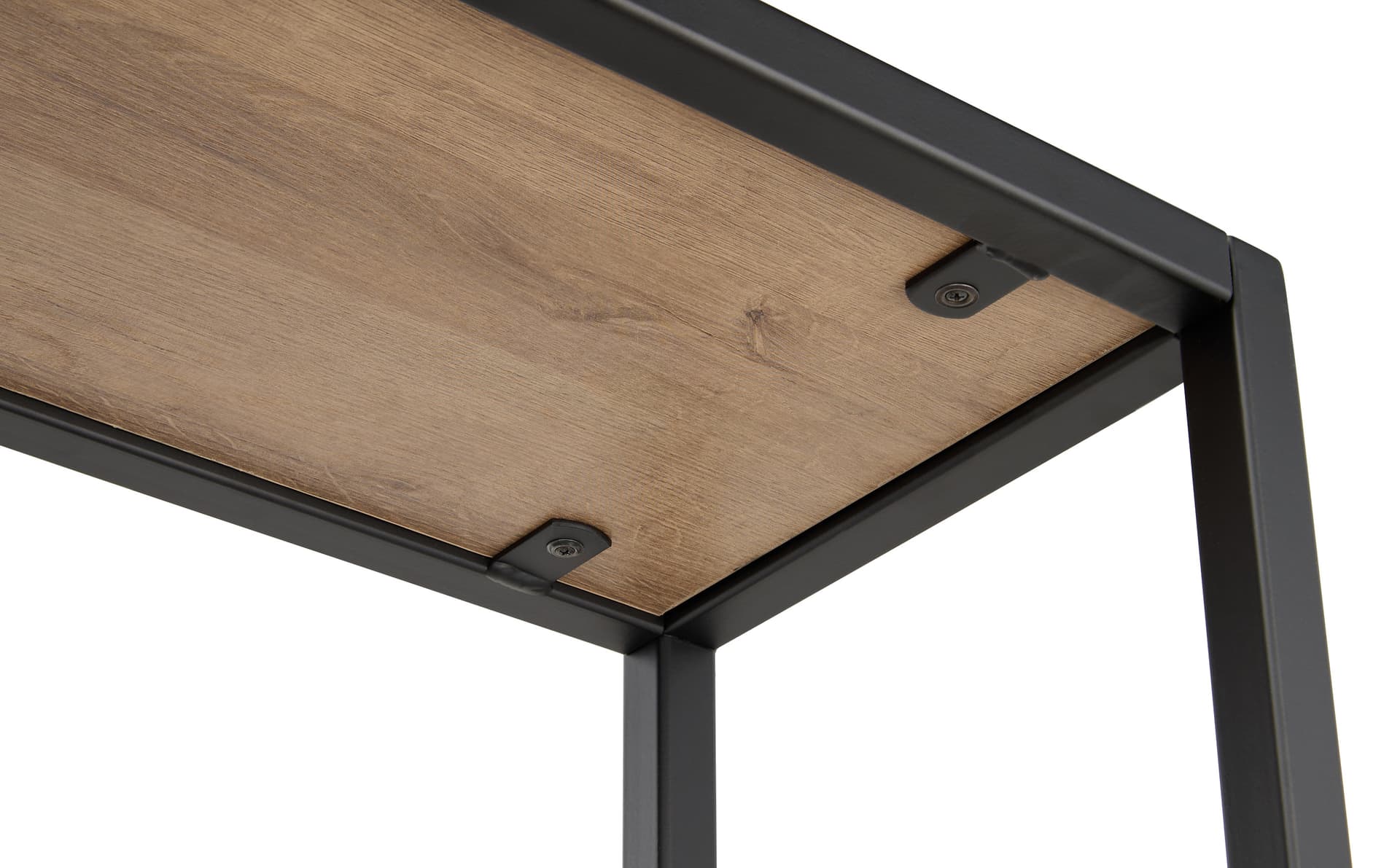 Rustic shelving unit with metal support tabs