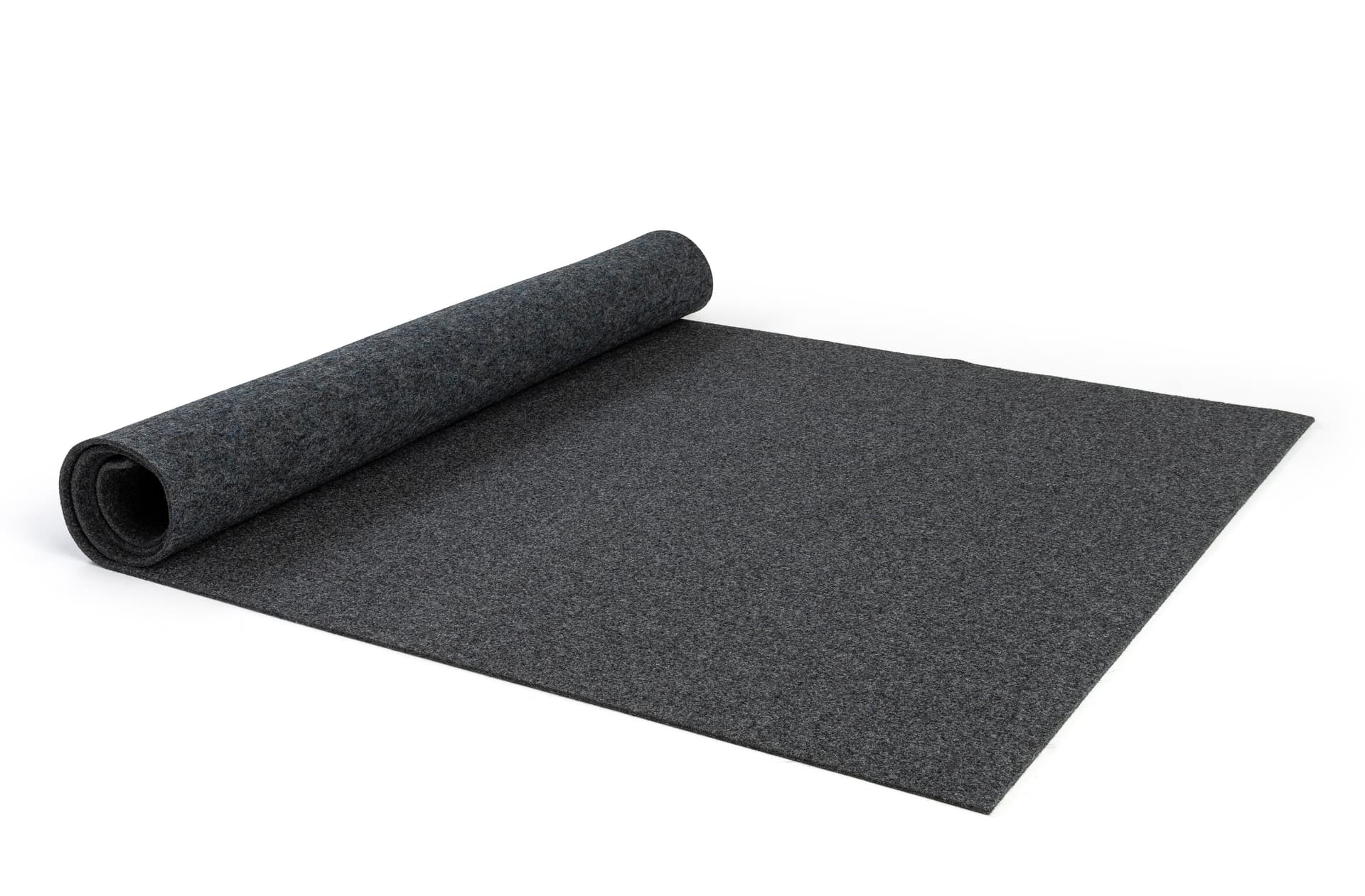Portable rollable vinyl event flooring with thick padding strips