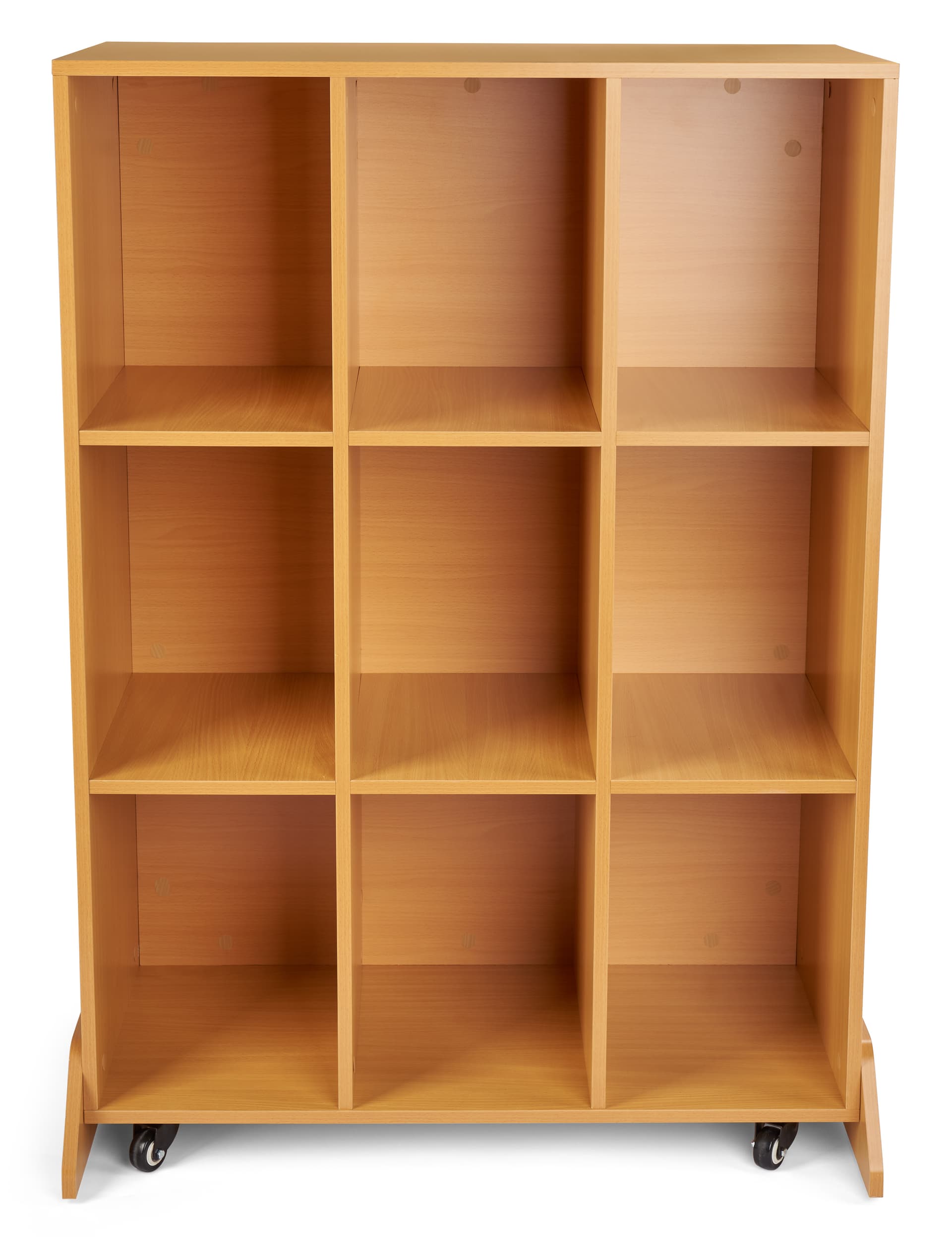 Mobile cubby storage unit with whiteboard back and beech wood veneer