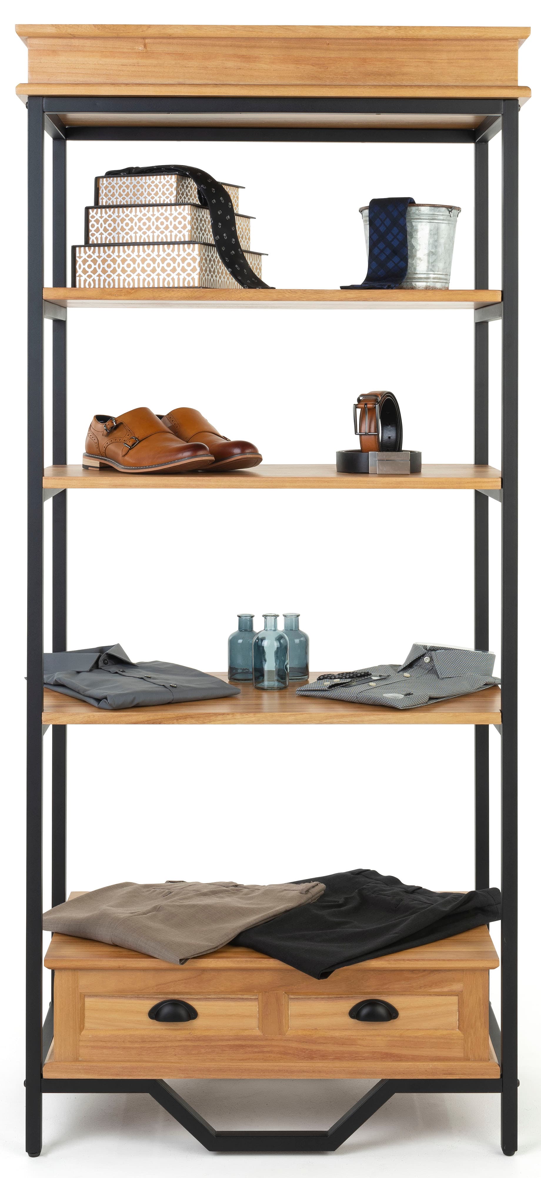 French industrial bookshelf etagere with 13 inch shelf clearance 