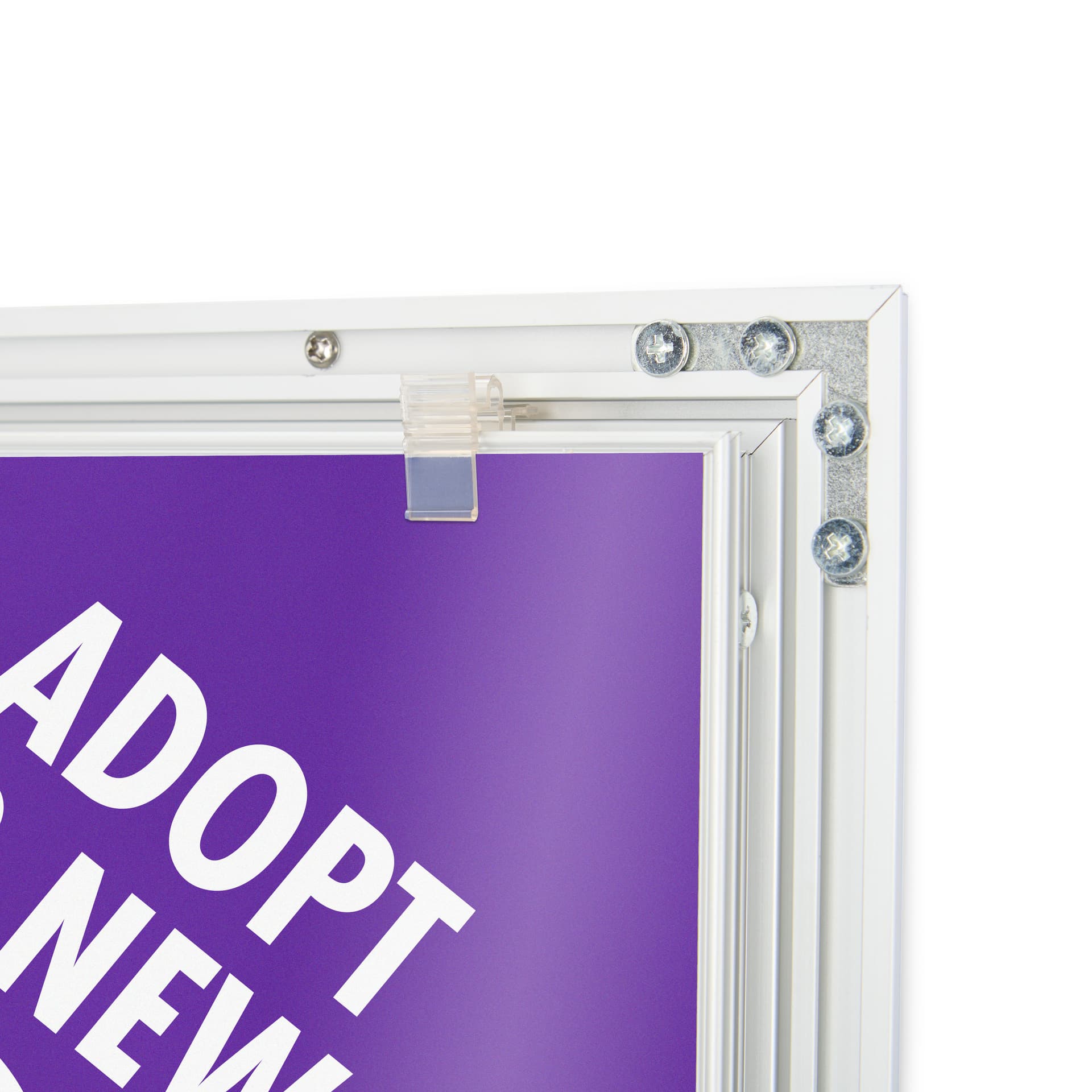 Locking poster board has clips to hold your media securely in place