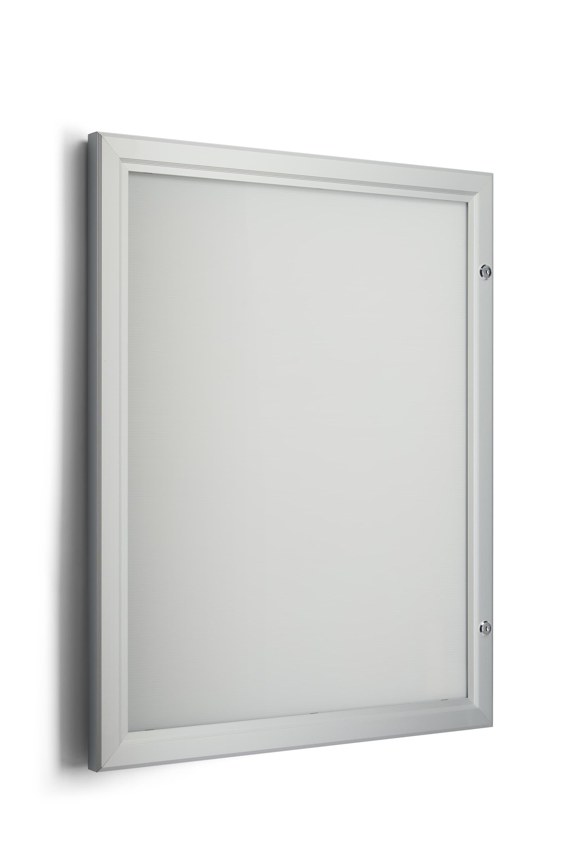 Locking poster frame with swing open door