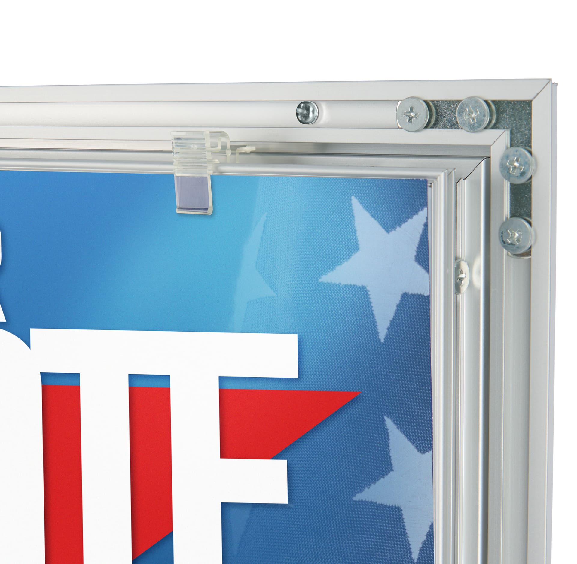 Locking poster frame features clips to keep media securely in place