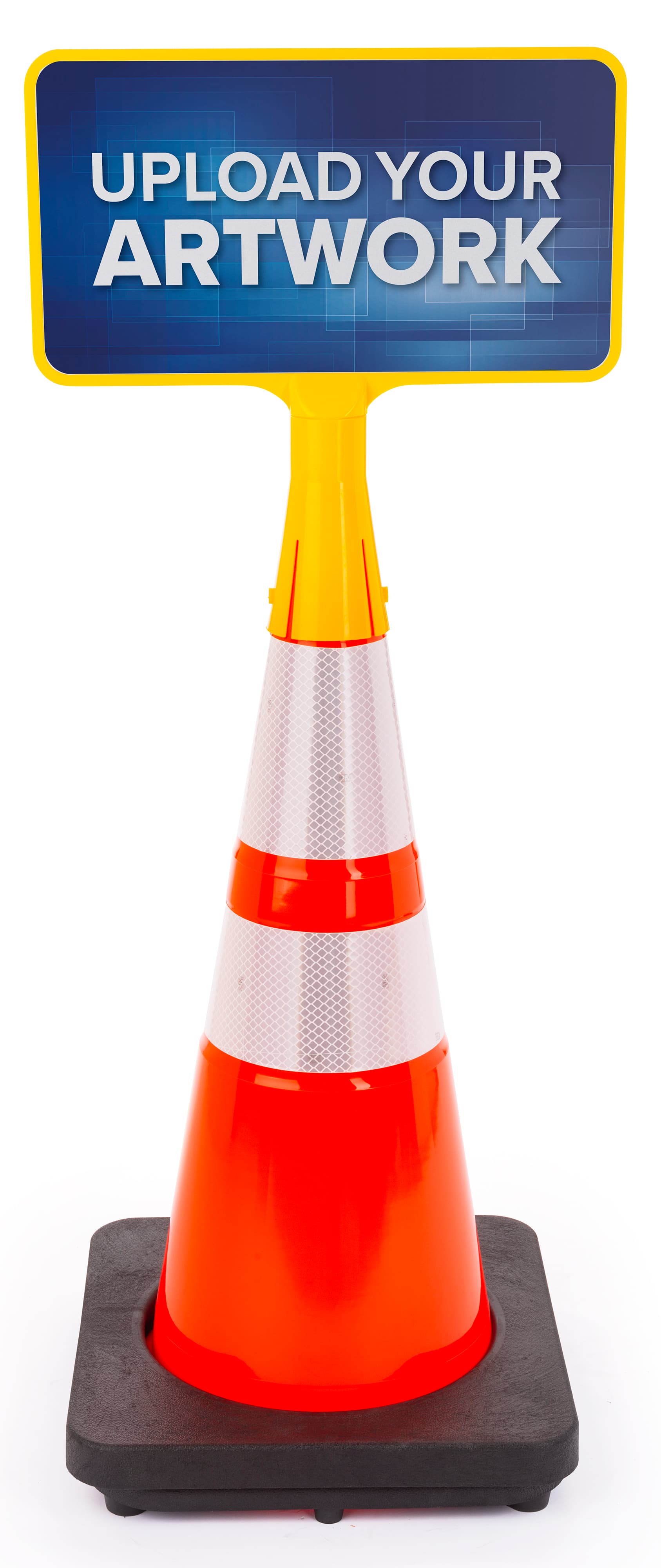 Custom traffic cone sign topper with custom uv printed signage 